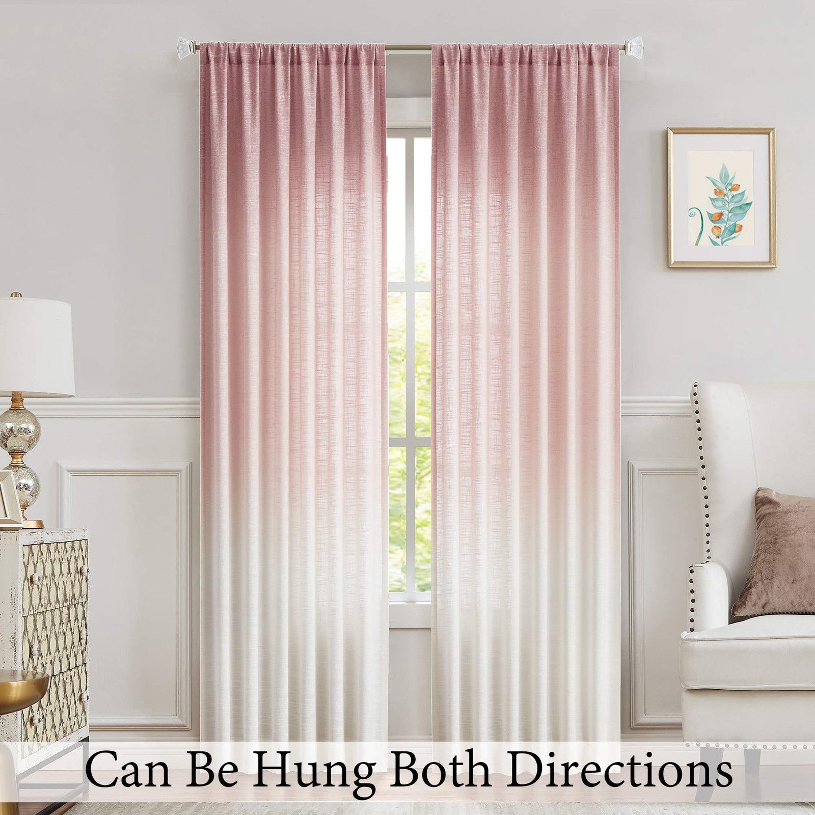 Ombre Window Curtain Panel Linen Gradient Print on Rayon Blend Fabric Backtab Ro