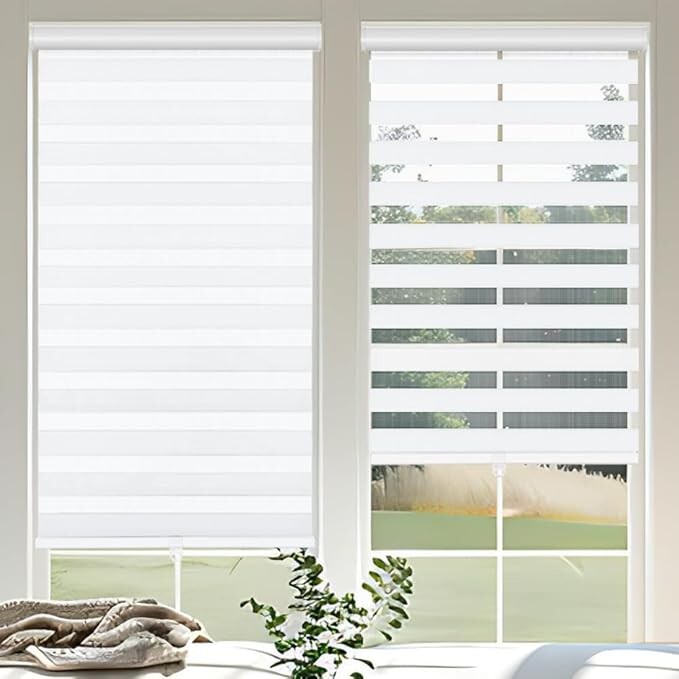 Greywind Motorized Zebra Blinds w/Remote (Set of 2)