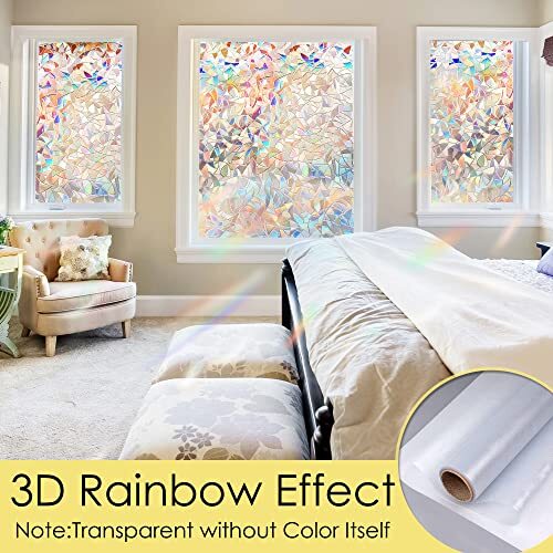 STATINT Stained Glass Window Privacy Film,UV 17.3 Inch X 6.5 Feet Rainbow