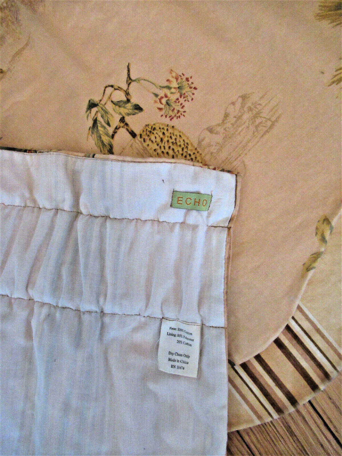 ECHO Scalloped 2 Layer Valance Palm Tree Floral Stripe Gold Green Rust 56″ X 21″