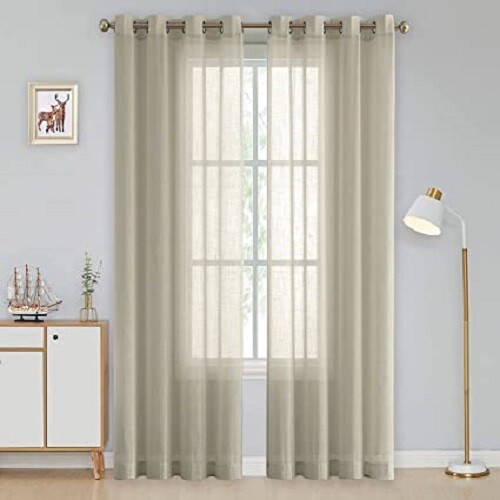 Linenweaves Cotton Linen Solid Window Curtain Set With Eyelet Rings 4.5ft x 5 ft