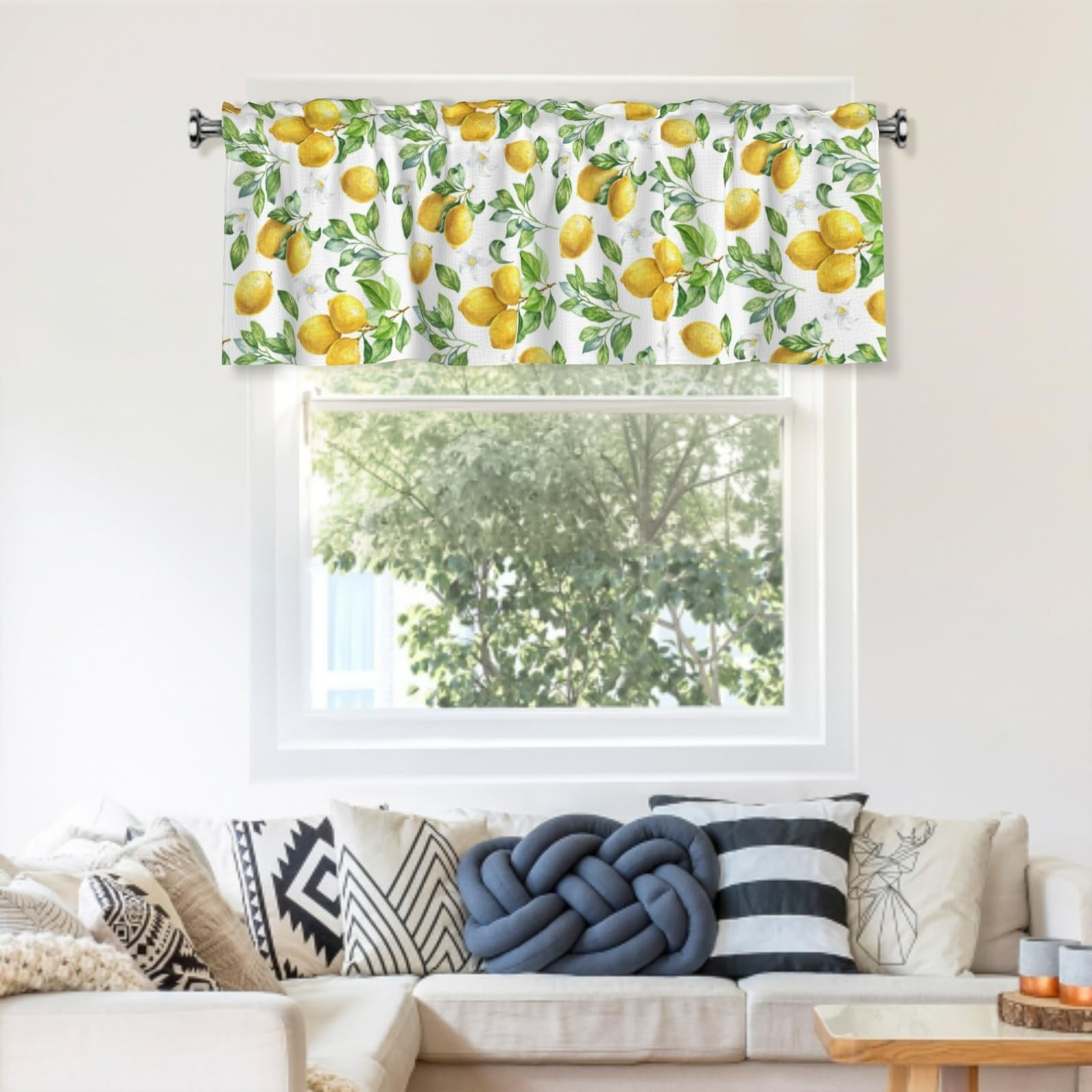 Yellow Lemon Valances for Kitchen Spring Fruit Short Curtains 54×18 Inch Wate…