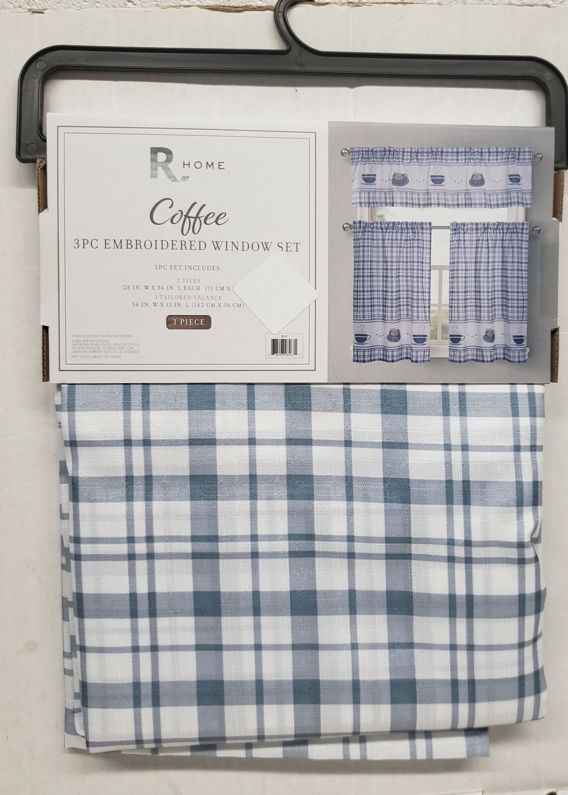 Embroidered Kitchen Window Curtains Set:2 Tiers & Valance(56×15″) COFFEE CUPS,RH