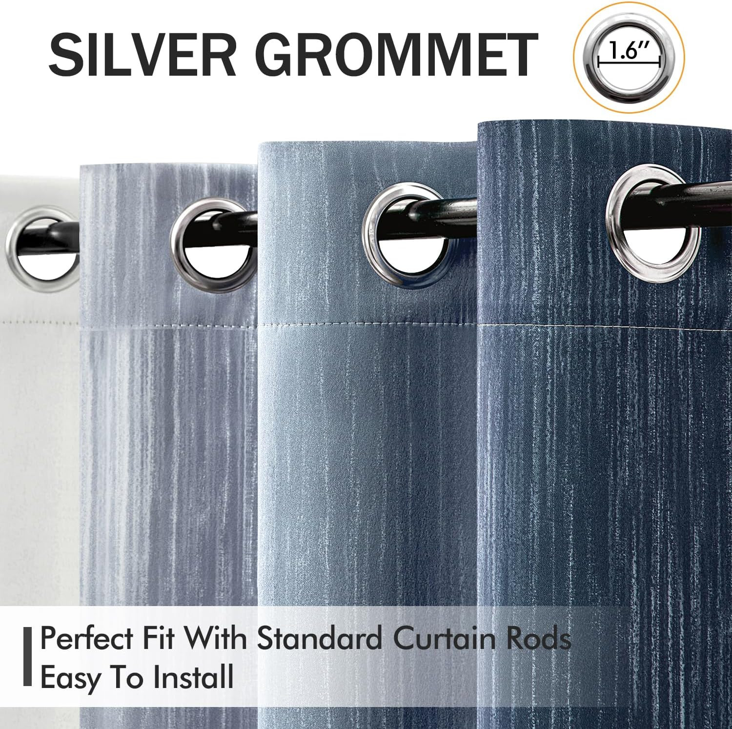 Navy Blue and Greyish White Ombre Blackout Curtains, Full Room Darkening Thermal