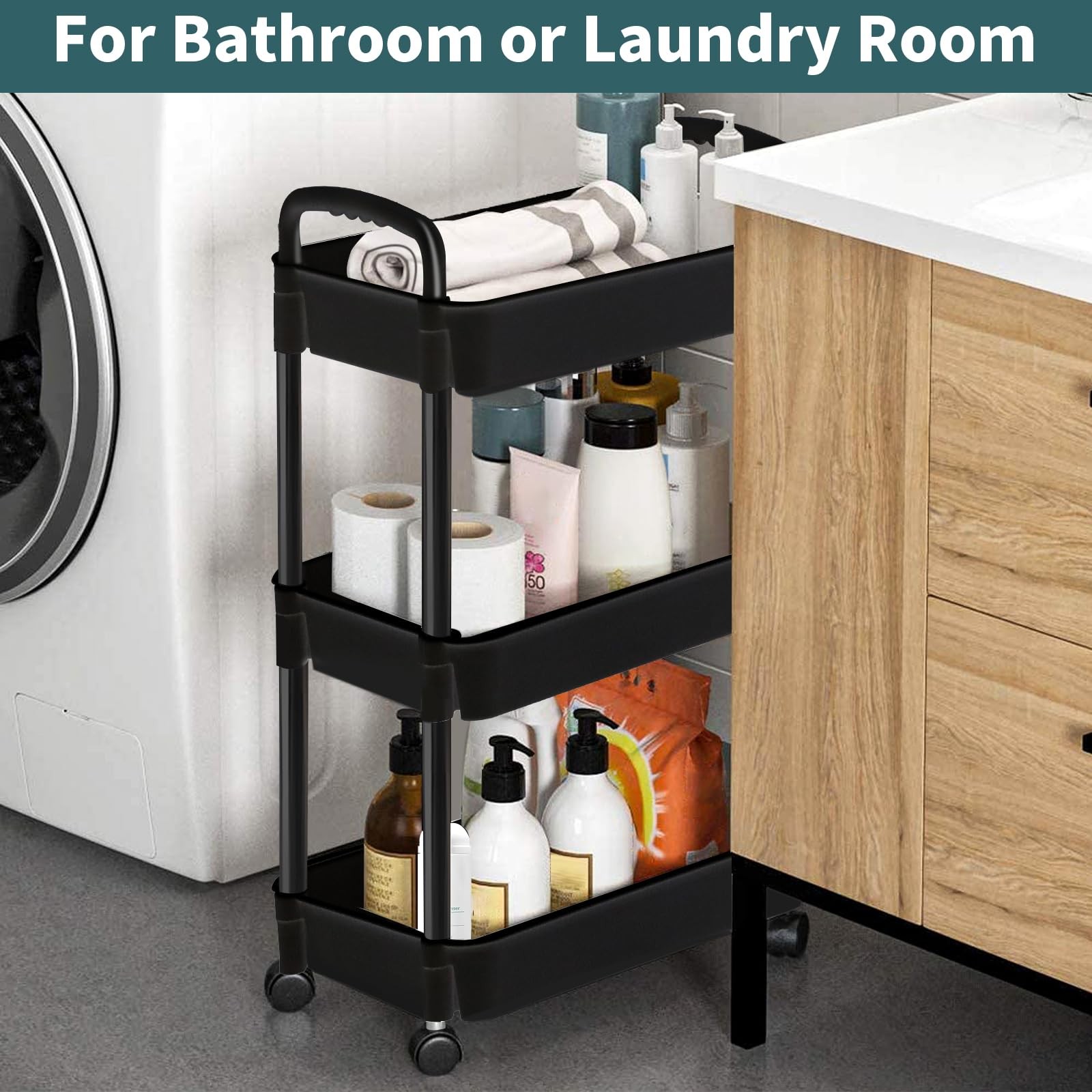 EZ COZY 3 Tier 16 inches (L) x 11.4 (W) x 29.7 (H), Black