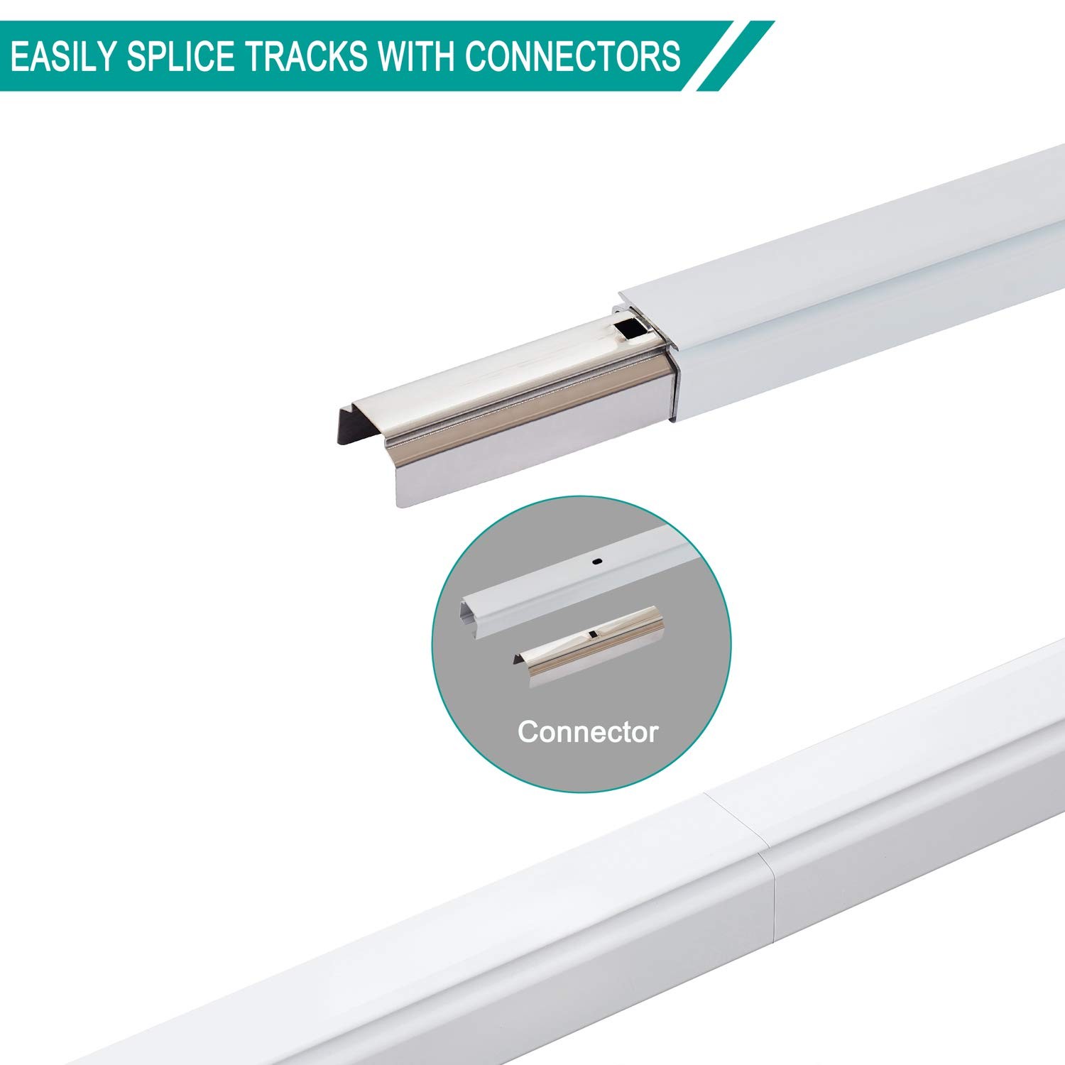 Ceiling/Wall Mount Curtain Track Rod Set with Hooks, 6ft – 9ft Adjustable Len…