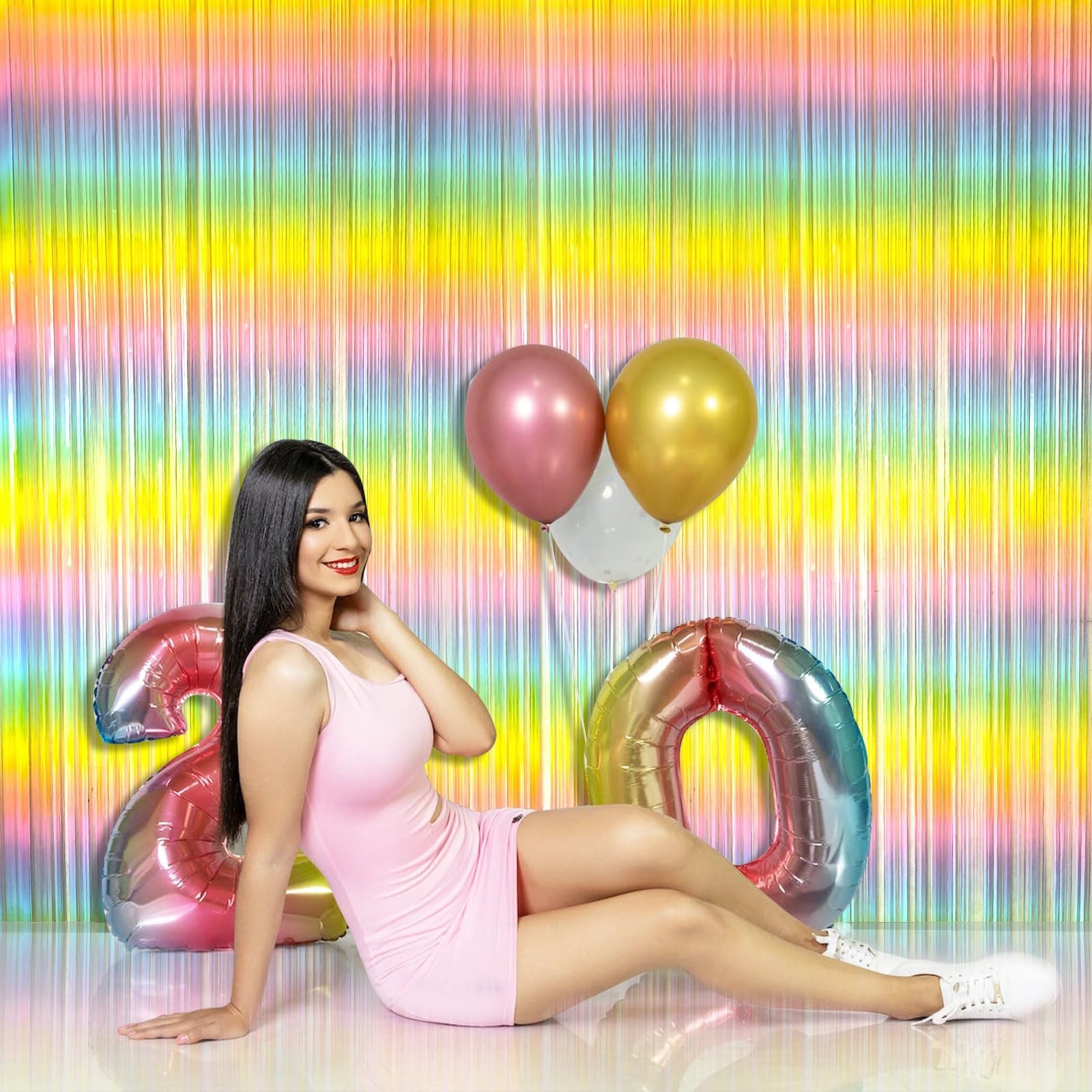 Pastel Rainbow Foil Fringe Curtain Streamers – Tinsel Backdrop for Birthday Part