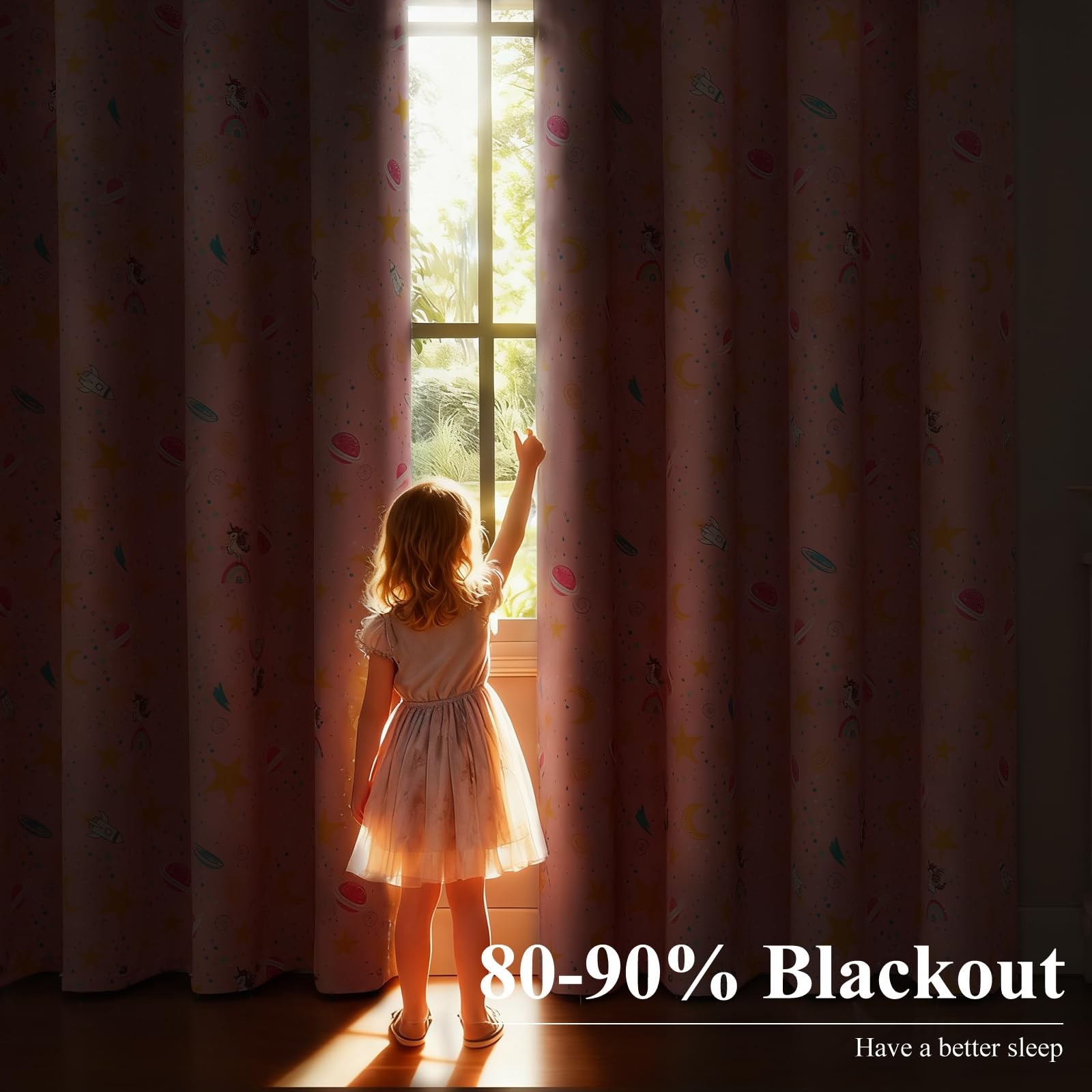 Unicorn Princess Theme Pink Blackout Curtains for Girls Bedroom 63 Inches Len…