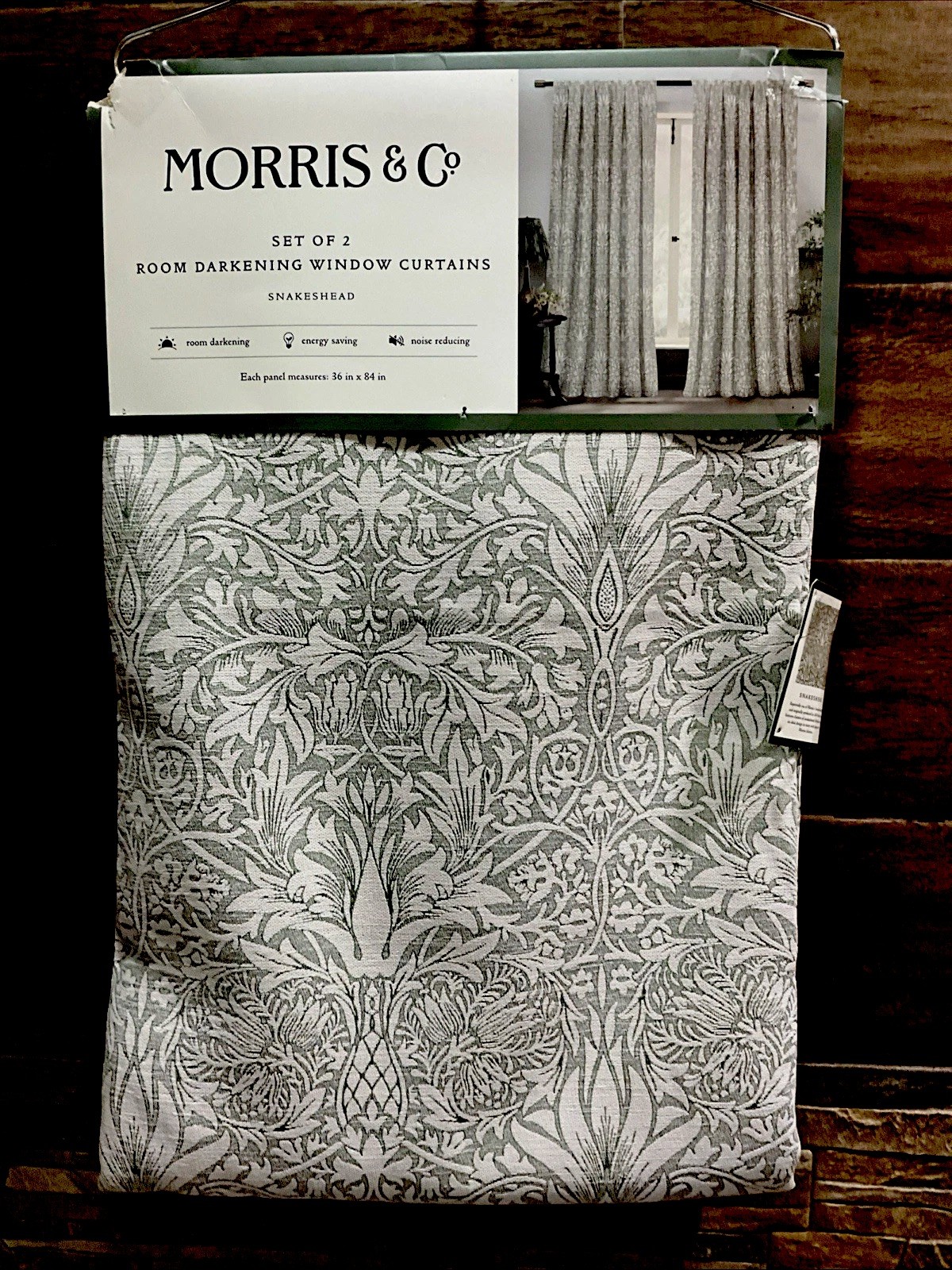 Morris & Co Snakeshead English Garden Window Curtain – Green / Ivory – 36 x 84”
