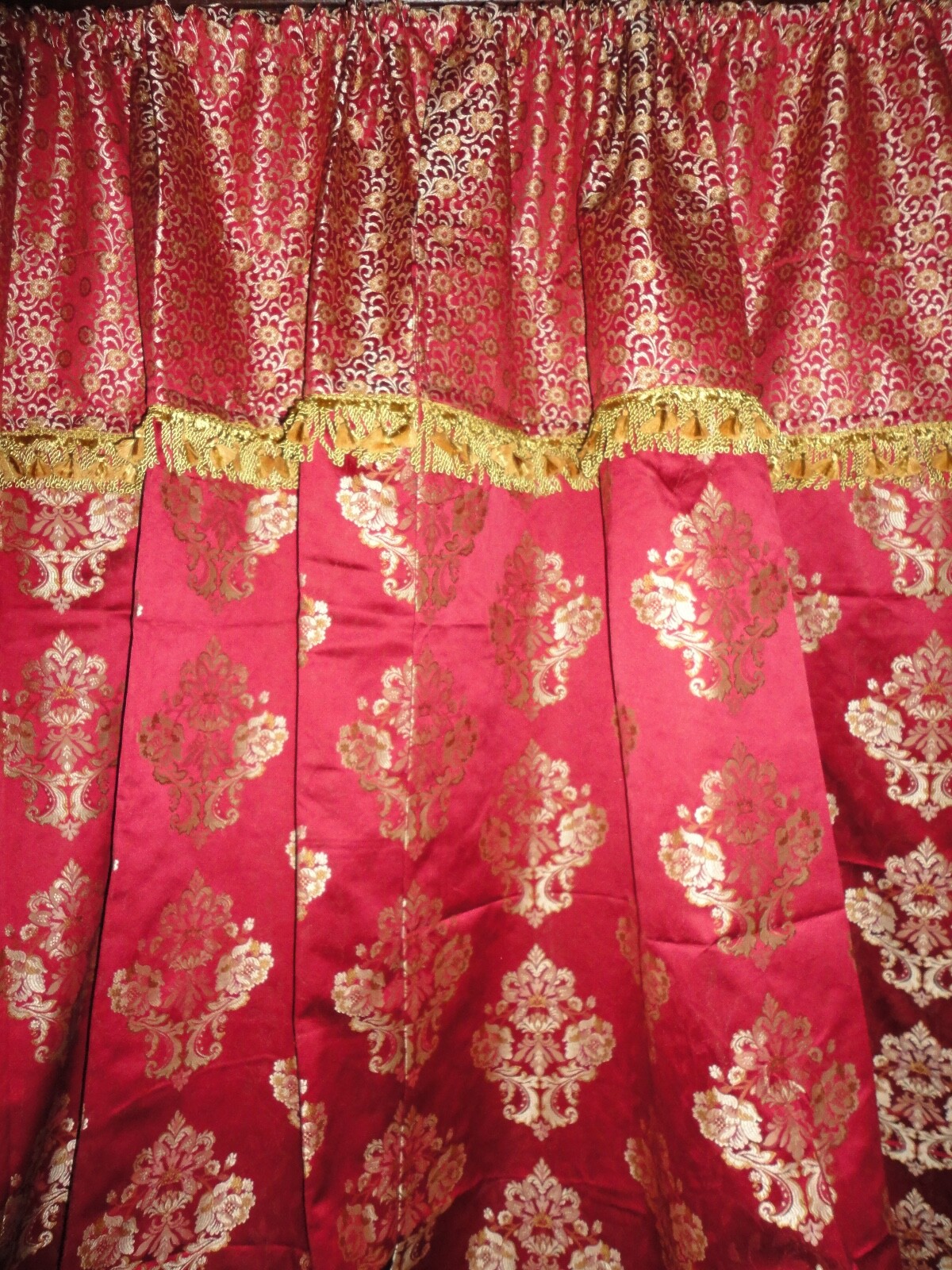 CUSTOM WATERFORD CHARLEMONT RUBY RED GOLD FLORAL (2P) CURTAINS PANELS 49X95