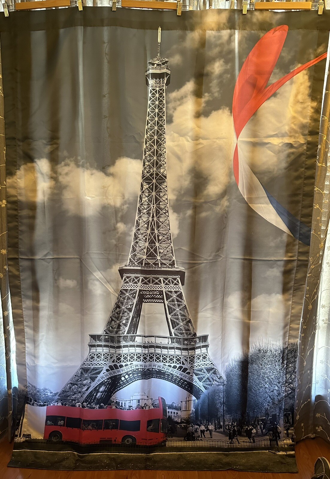 Paris Eiffel Tower Shower | Window Curtains Nylon Thick Fabric Complete Pair