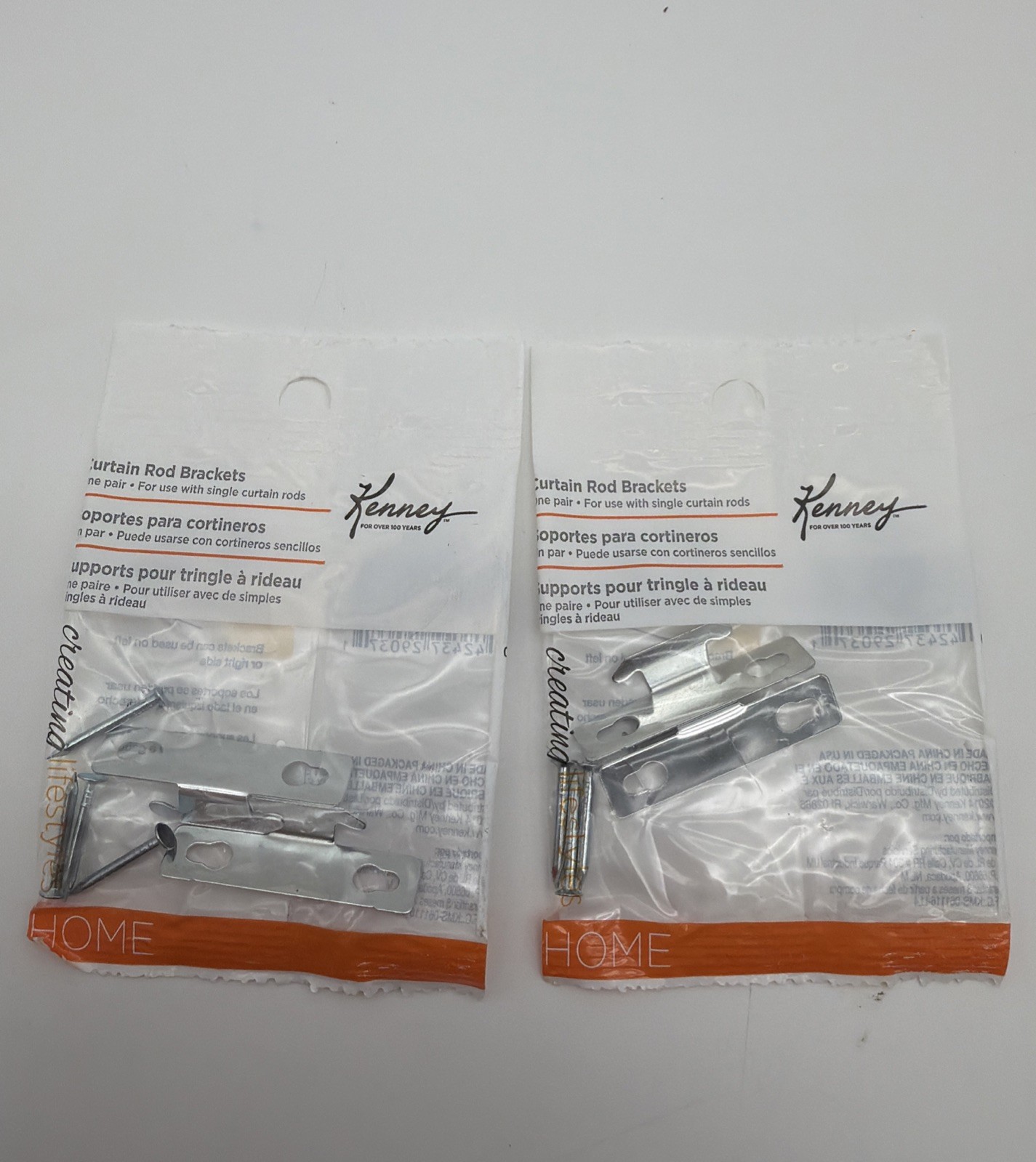 Kenney Zinc-Plated Metal Single Curtain Rod Bracket Silver KN851 Lot Of 2