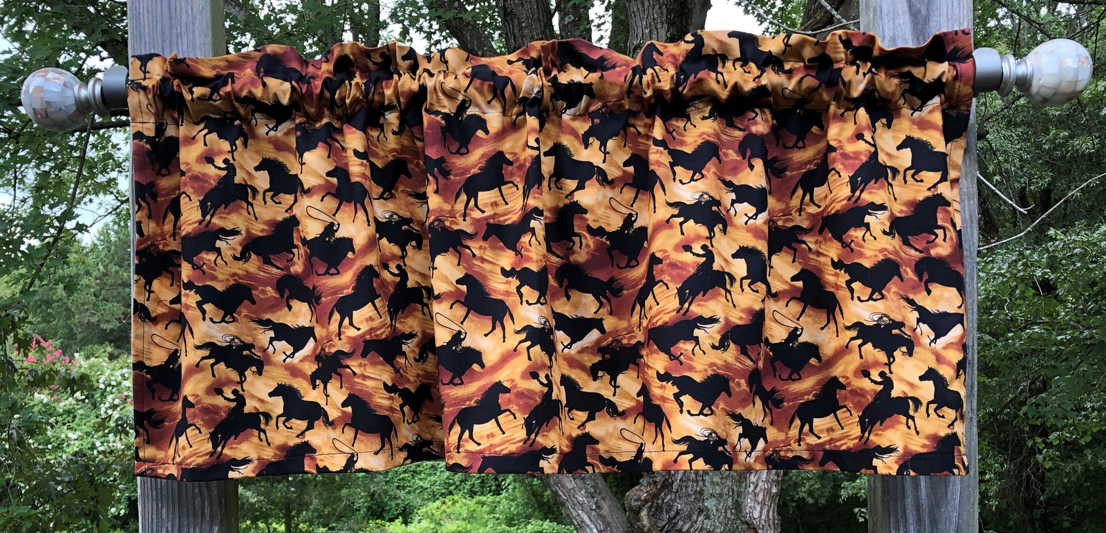 Wild Horse Silhouette Valance – Cowboy Stampede Sunset Western Print – Ranch