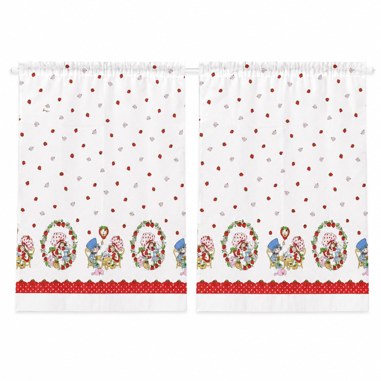 Vintage 70s Strawberry Shortcake Curtains 4 Panels Retro Nursery Decor 24×36