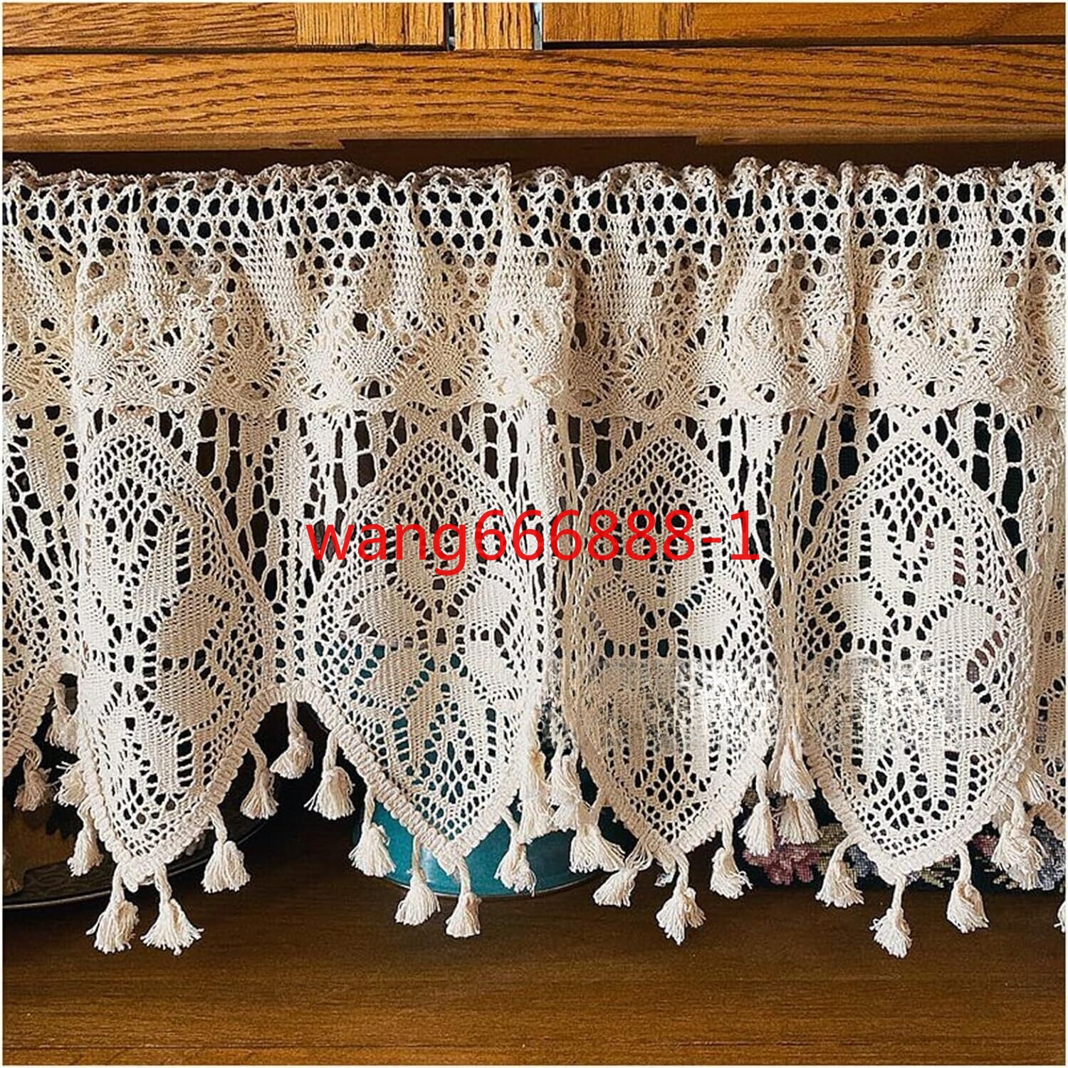 Rustic Crochet Lace Kitchen Window Curtain Valance Cafe Tiers Farmhouse Decor