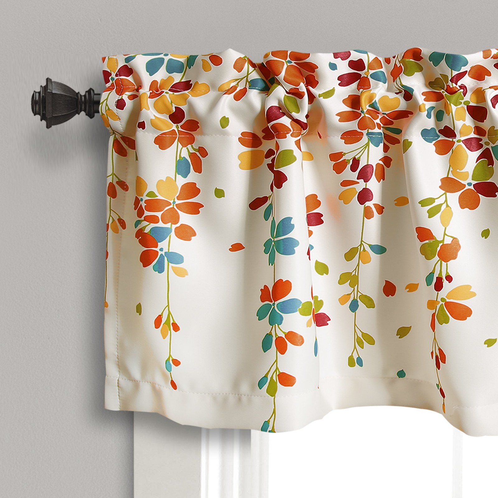 Light Filtering Floral Valance 52″ W x 18″ L Turquoise & Tangerine Decor