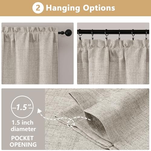 2 Panels Kitchen Curtains 36 Inch Length, Faux 30″W x 36″L (Pack of 2) Linen