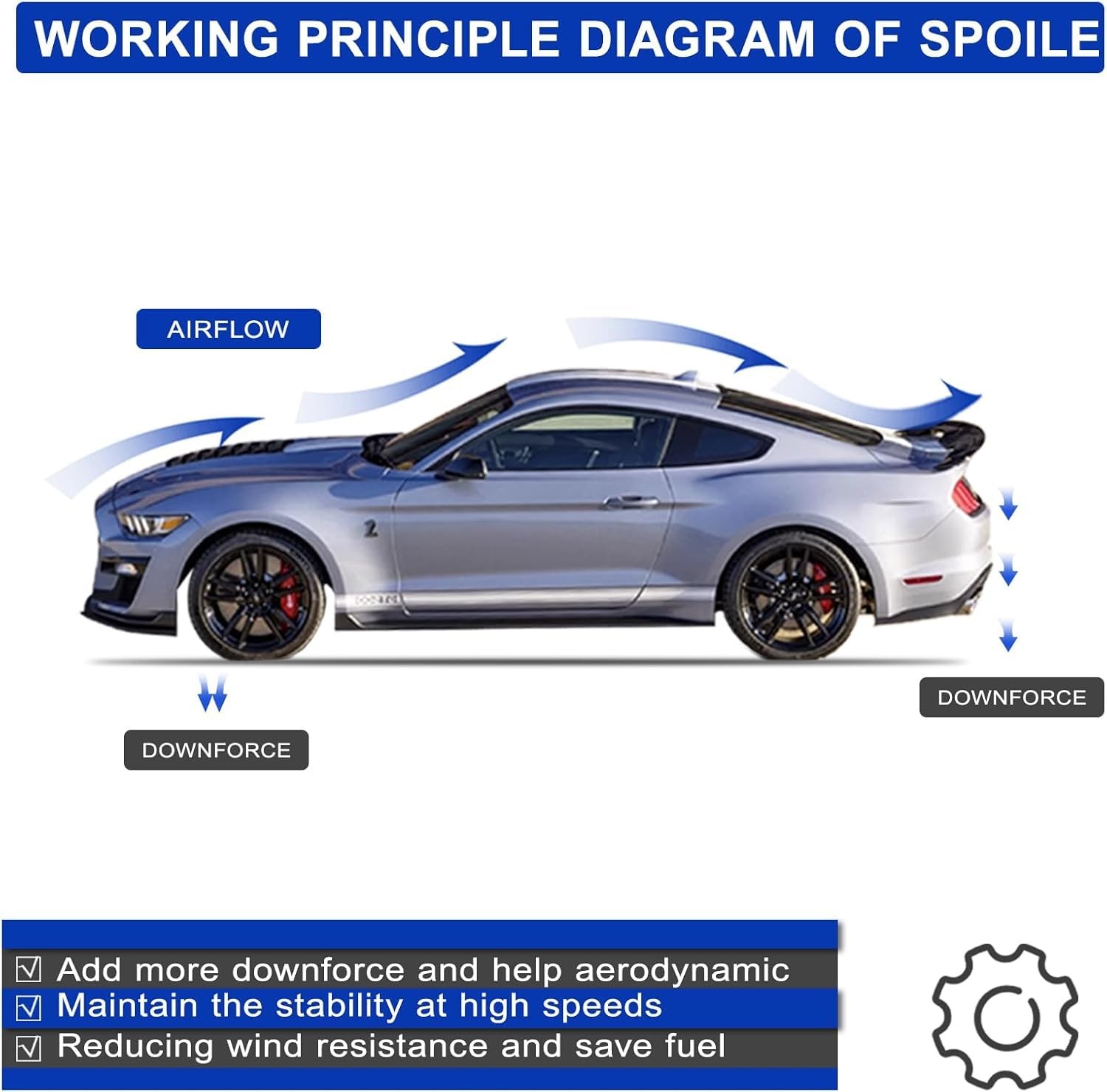 Rear Trunk Spoiler Wing For 2015-2023 Mustang Coupe GT350 GT500 Style ABS