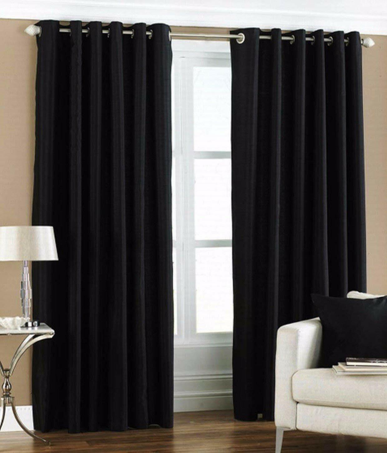 New Polyester 2 Piece Door Curtain Set – Black, 4 x 7 ft.