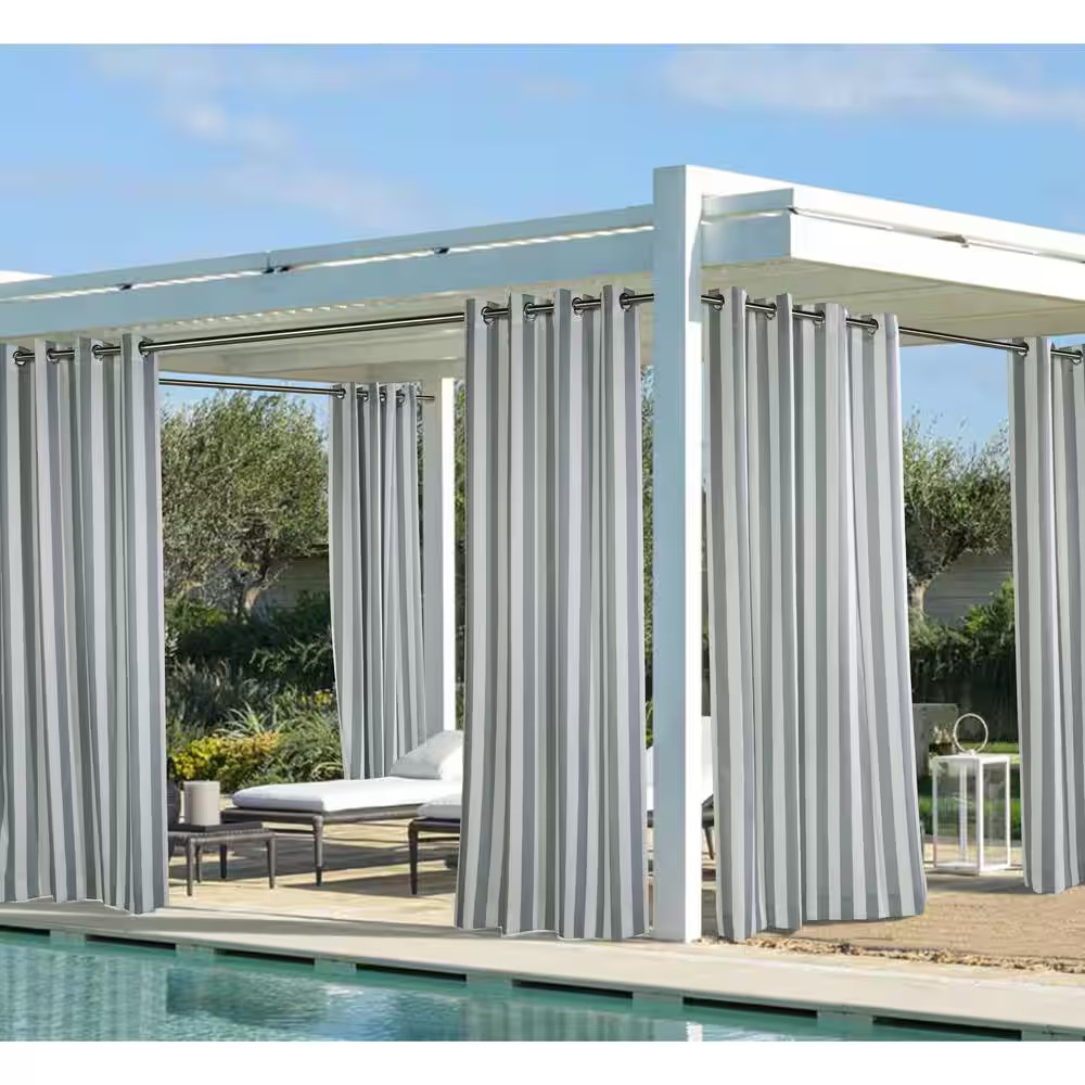 Alloy Grey Striped Outdoor Grommet Room Darkening Curtain – 50 In. W X 84 In. L