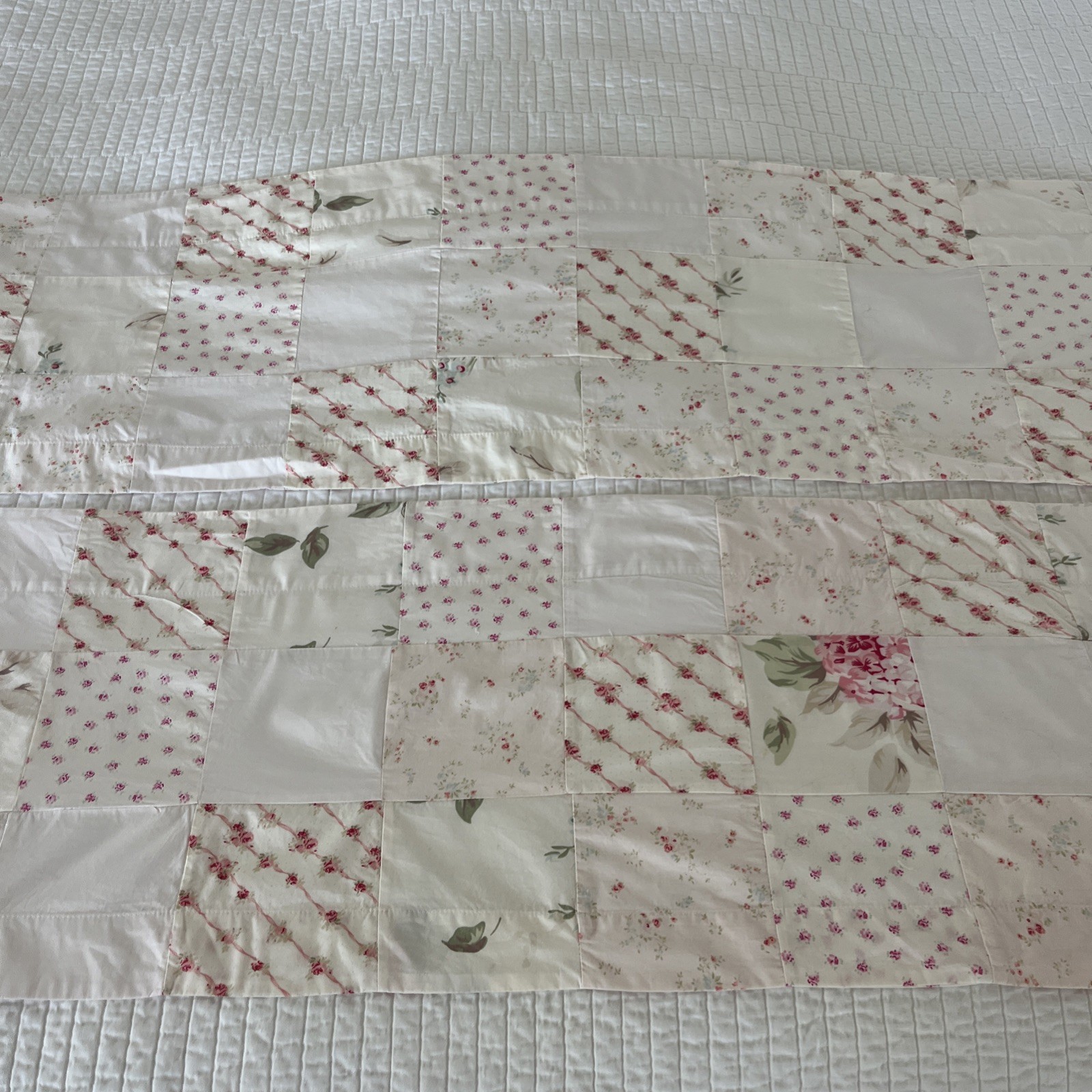 2 SIMPLY SHABBY CHIC Vintage Pink Curtain Valances 14×53” Patchwork Set