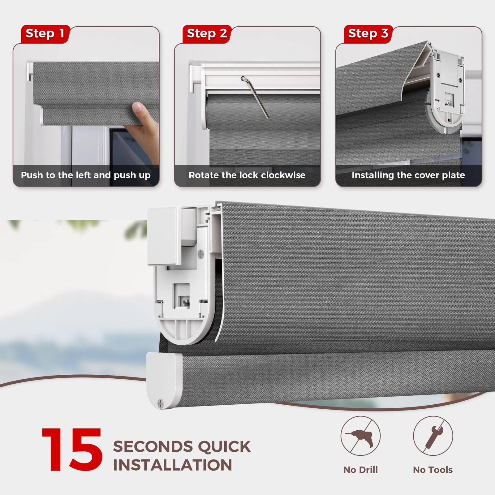 Allesin Zen No Drill No Tools Cordless Zebra Blinds Renter Friendly Dual Layer