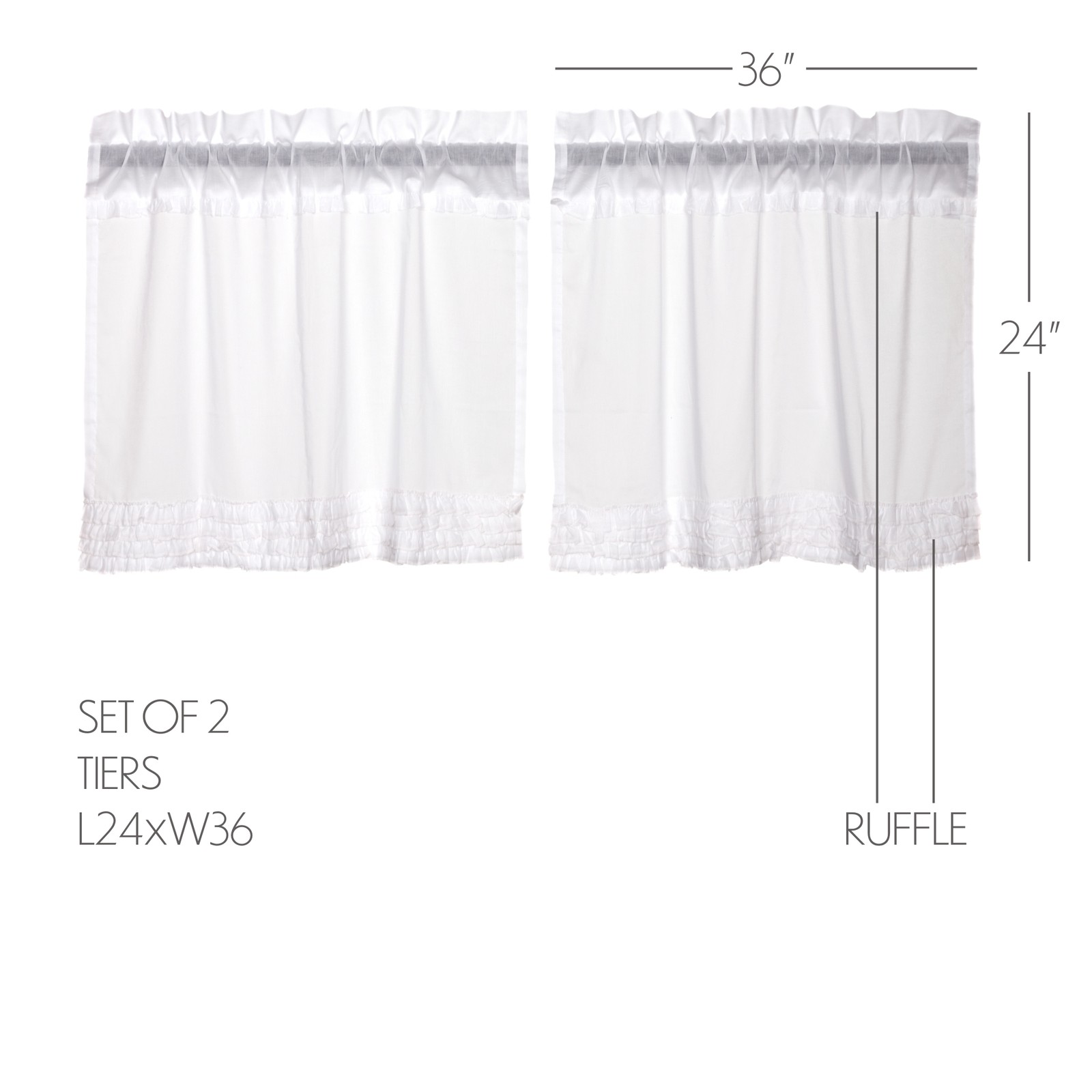 Farmhouse 24″x36″ Tier Pair White Rod Pocket Kitchen Window Curtains VHC Brands