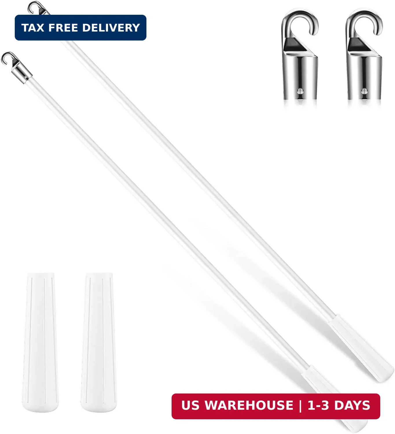 Bokon 2 Pieces White Fiberglass Blind Wand Vertical Blinds Stick Replacement wit