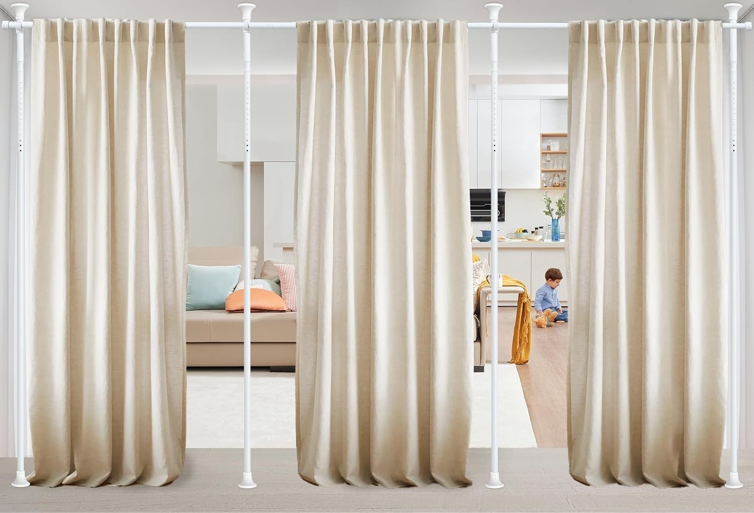 Room Divider Tension Rod 28-171in Adjustable 4-10ft Floor to Ceiling White