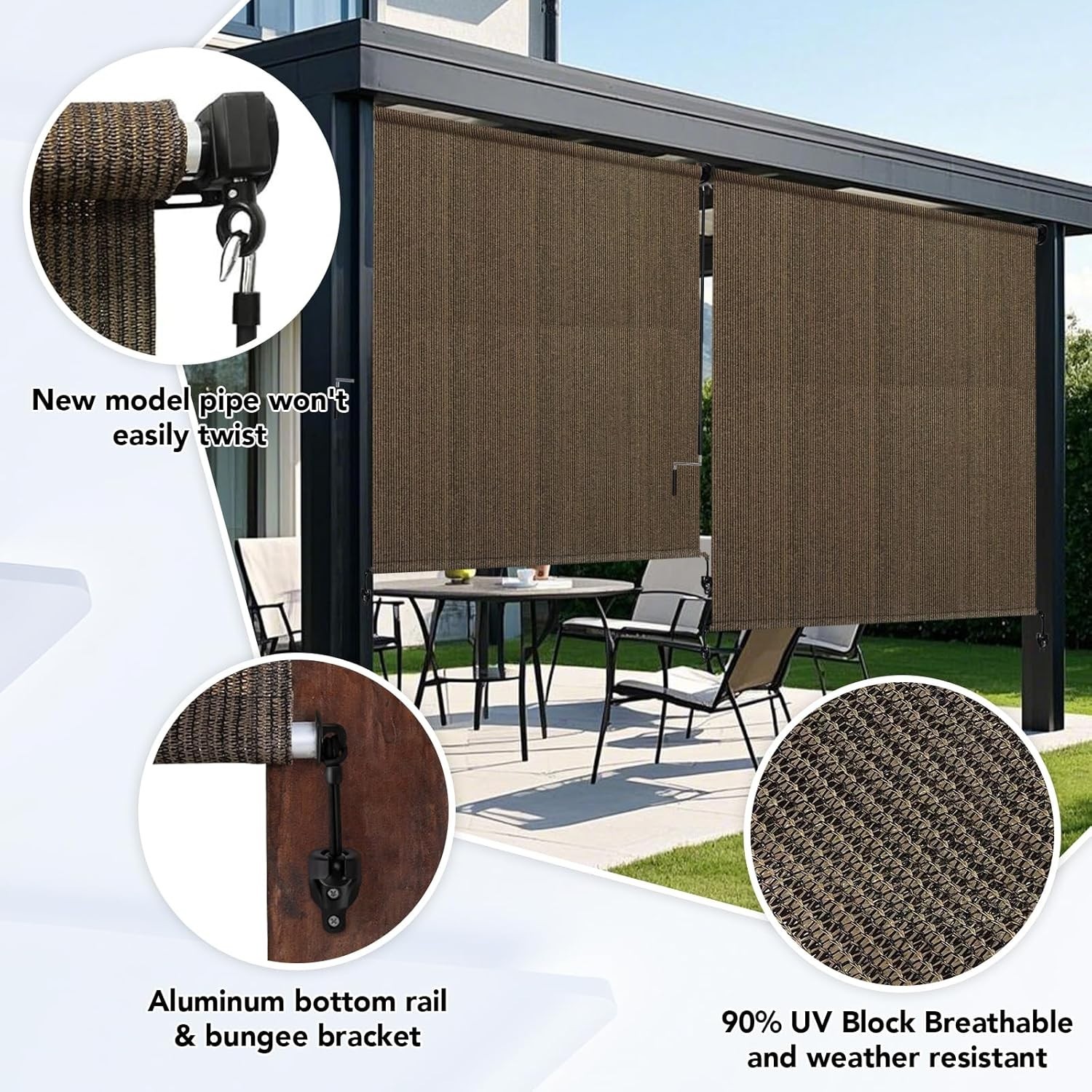 Outdoor Roller Shade Sun Blocker UV Protection Patio Porch Gazebo Mocha 8ft