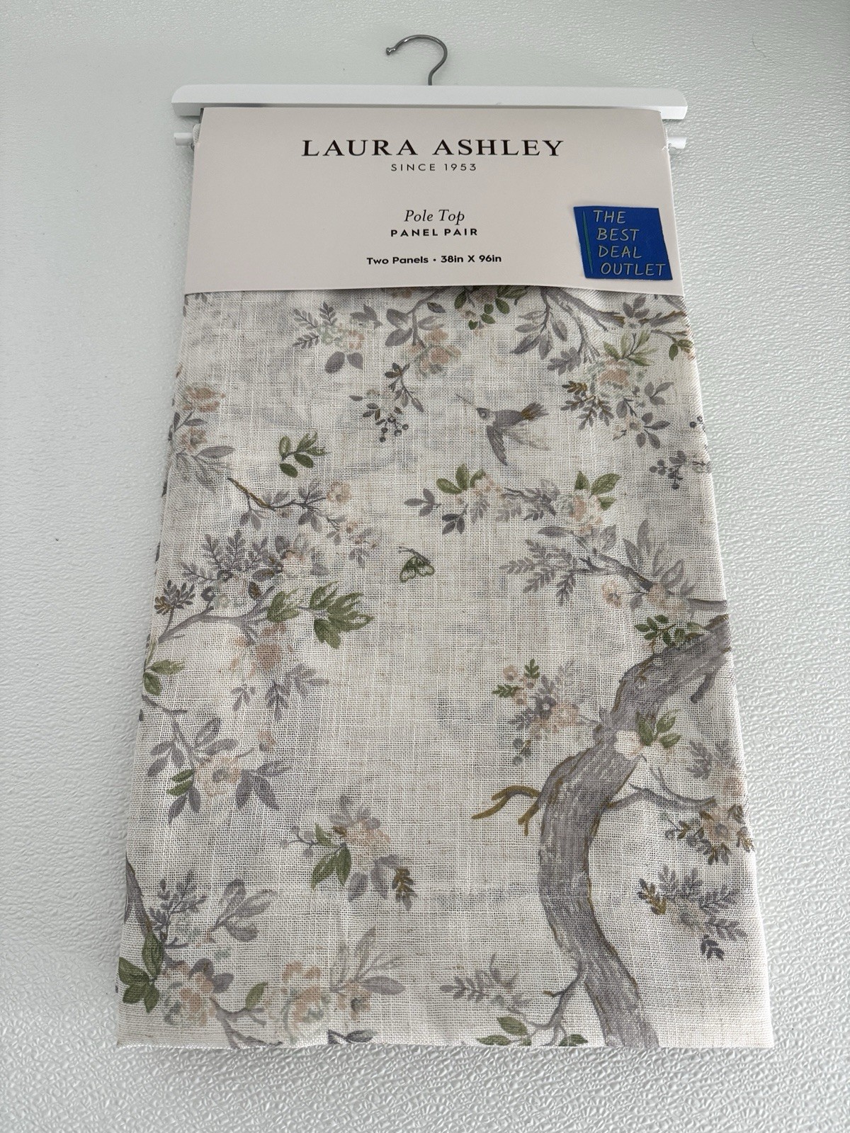 Laura Ashley Window Curtains 2 Panels 38 x 96″ Linen Khaki Gray Cream Pole Top
