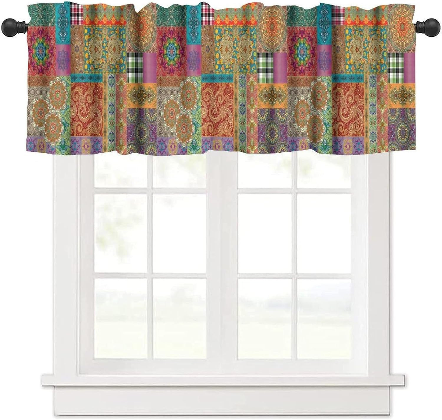 Patchwork Floral Boho Curtains Valance Vintage Style Colorful Patchwork Design P