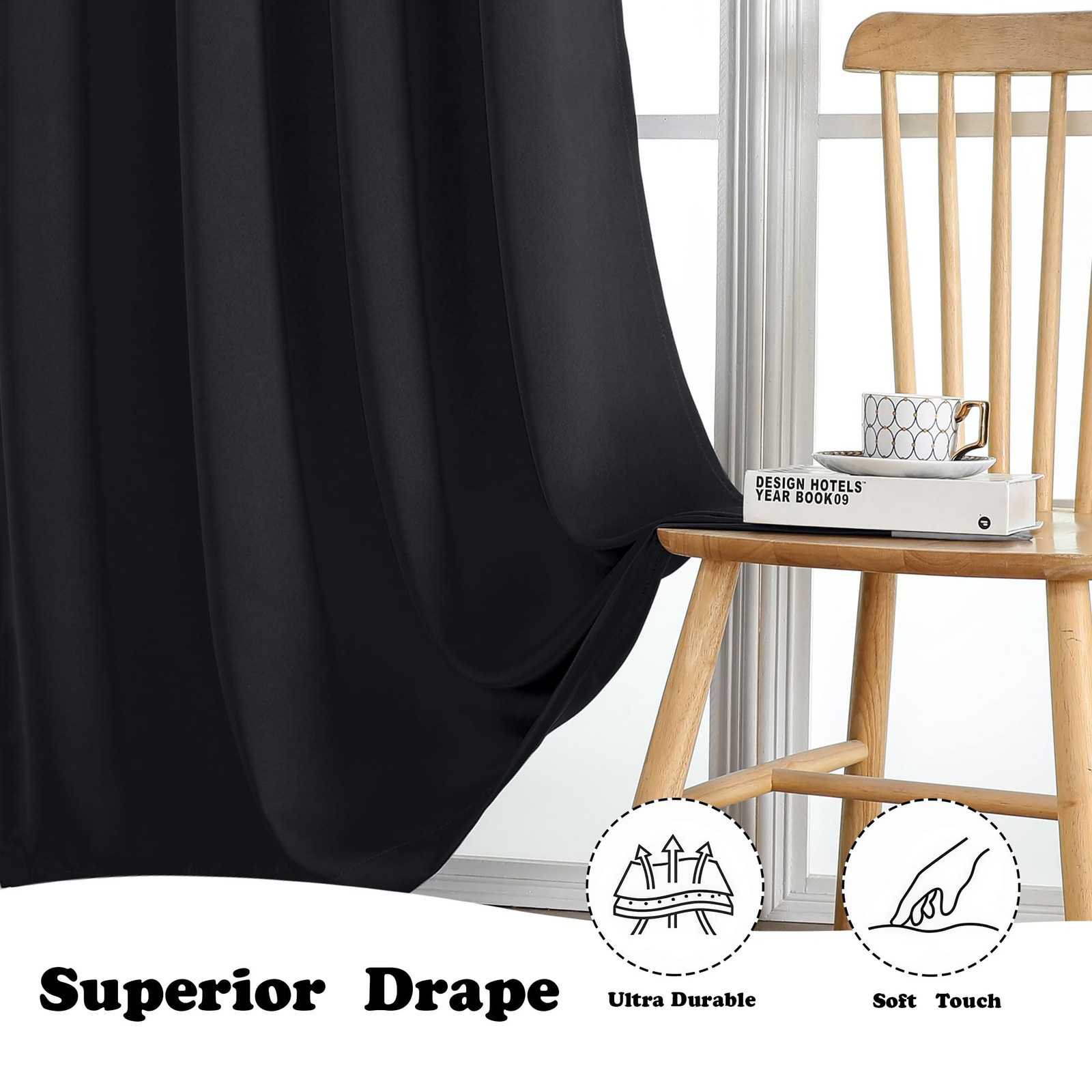 Halloween Black Extra Long 10ft Curtains for Patio 120 Inches Long 2 Panels S…