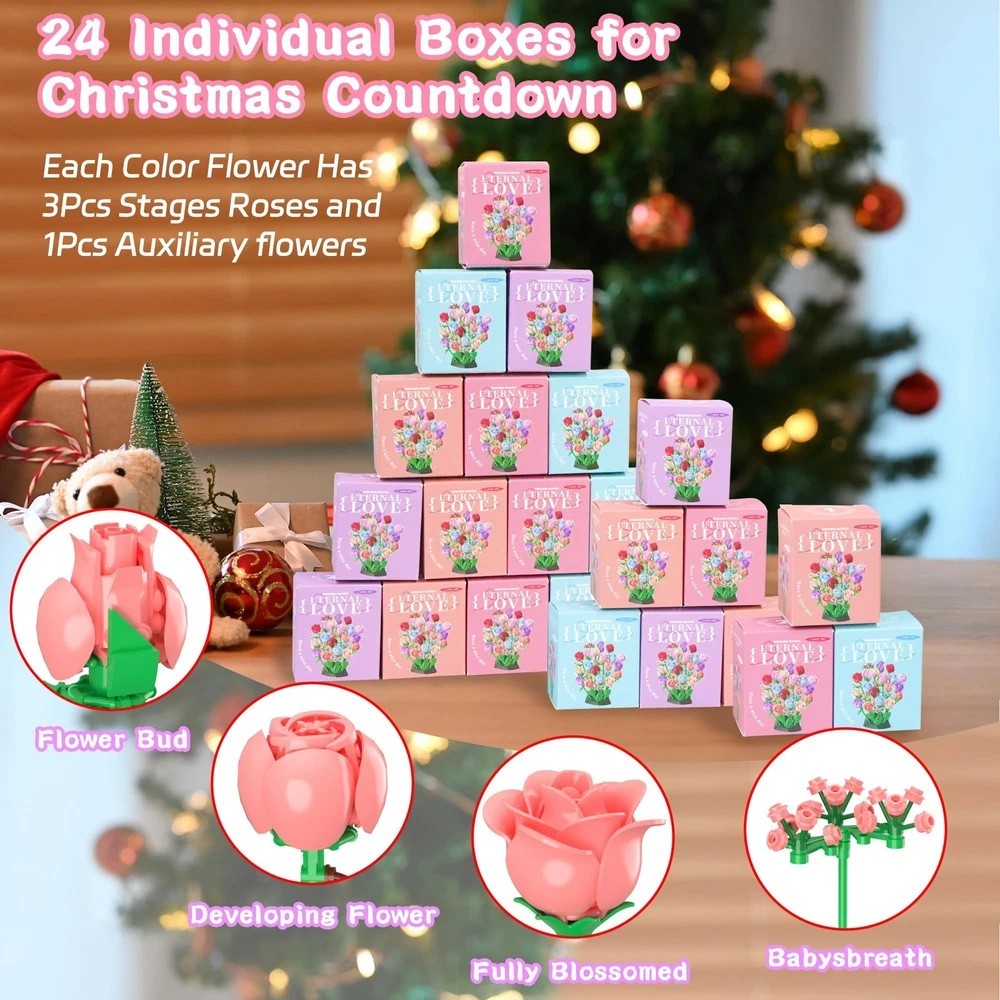 Flower Bouquet Advent Calendar 2025 for Adults Teens Kids, 24 Days Flower Bouqu