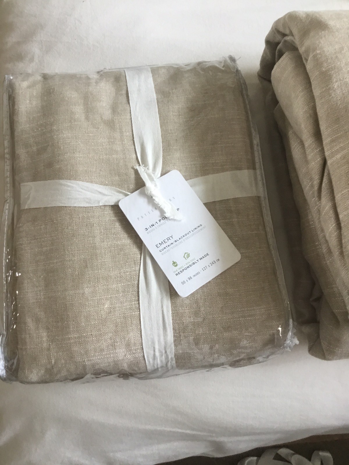 1 Pottery Barn EMERY LINEN DRAPE curtain 50” 96 oatmeal doublewide New