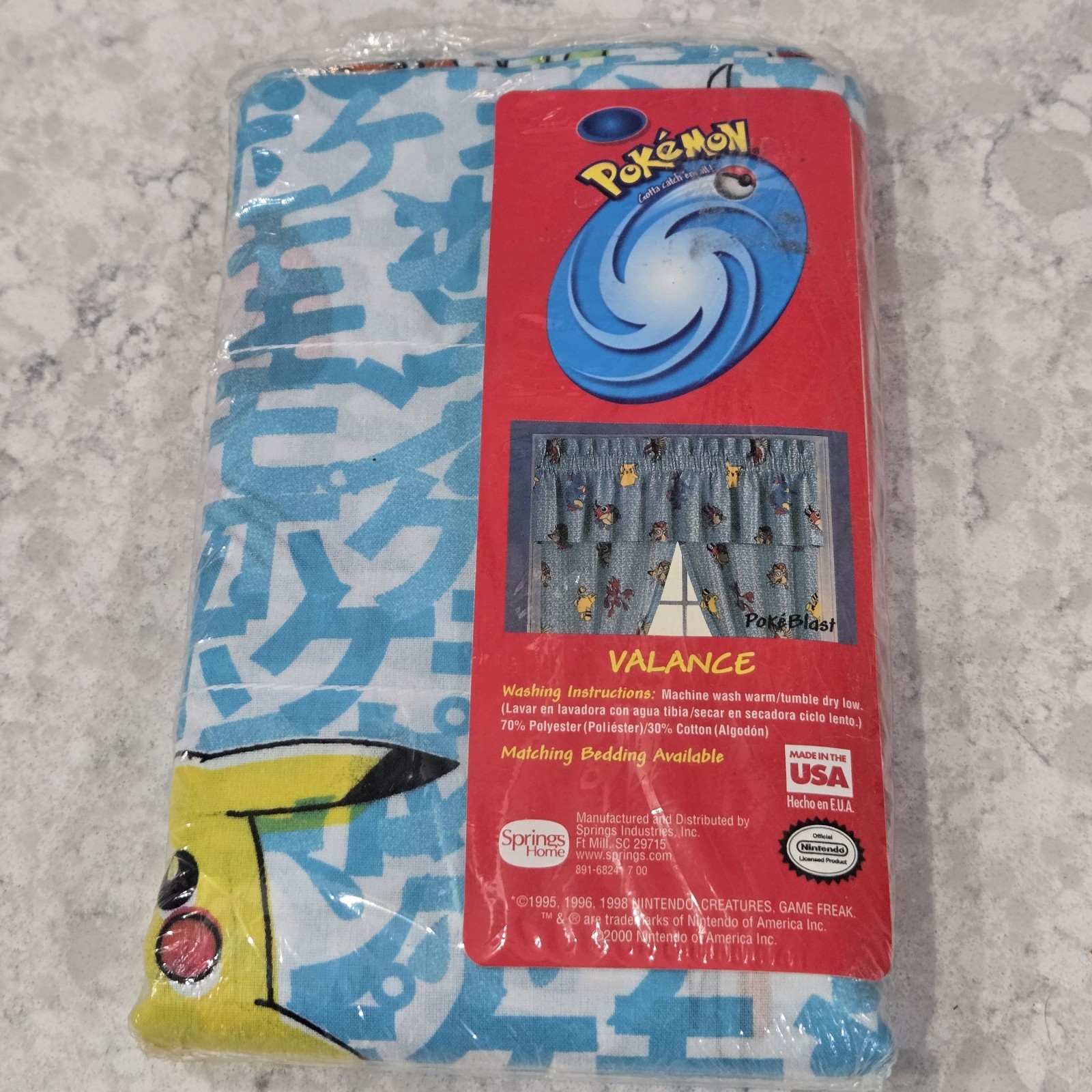 Vintage Pokémon Valance Curtain Nintendo 2000 Poke Blast 84”x 15” USA NWT