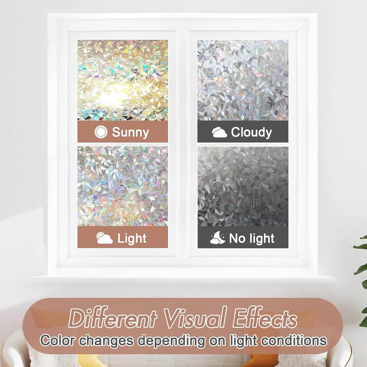 Window Privacy Film, Stained Glass Rainbow Film, 17.5″ x 78.7″ | Decorative W…
