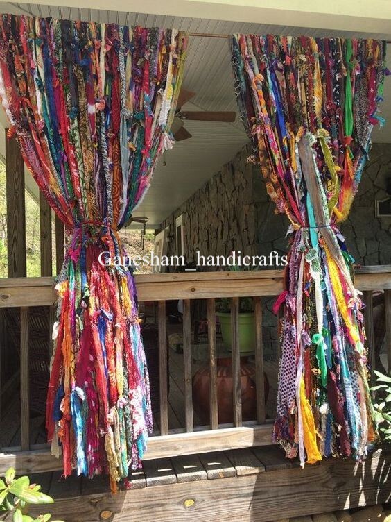 100 Strands, Bohemian gypsy rag Window Bohemian Valance Indian Backdrop curtains