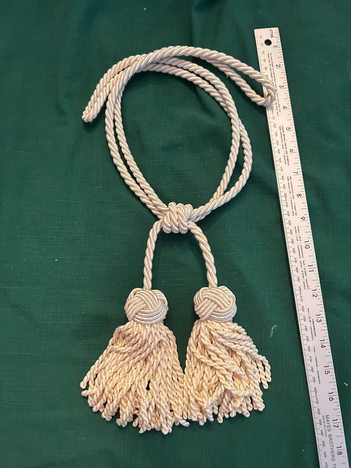 Cream Rope Curtain Tieback w/ Double Tassels, Traditional, 36 in Looped String