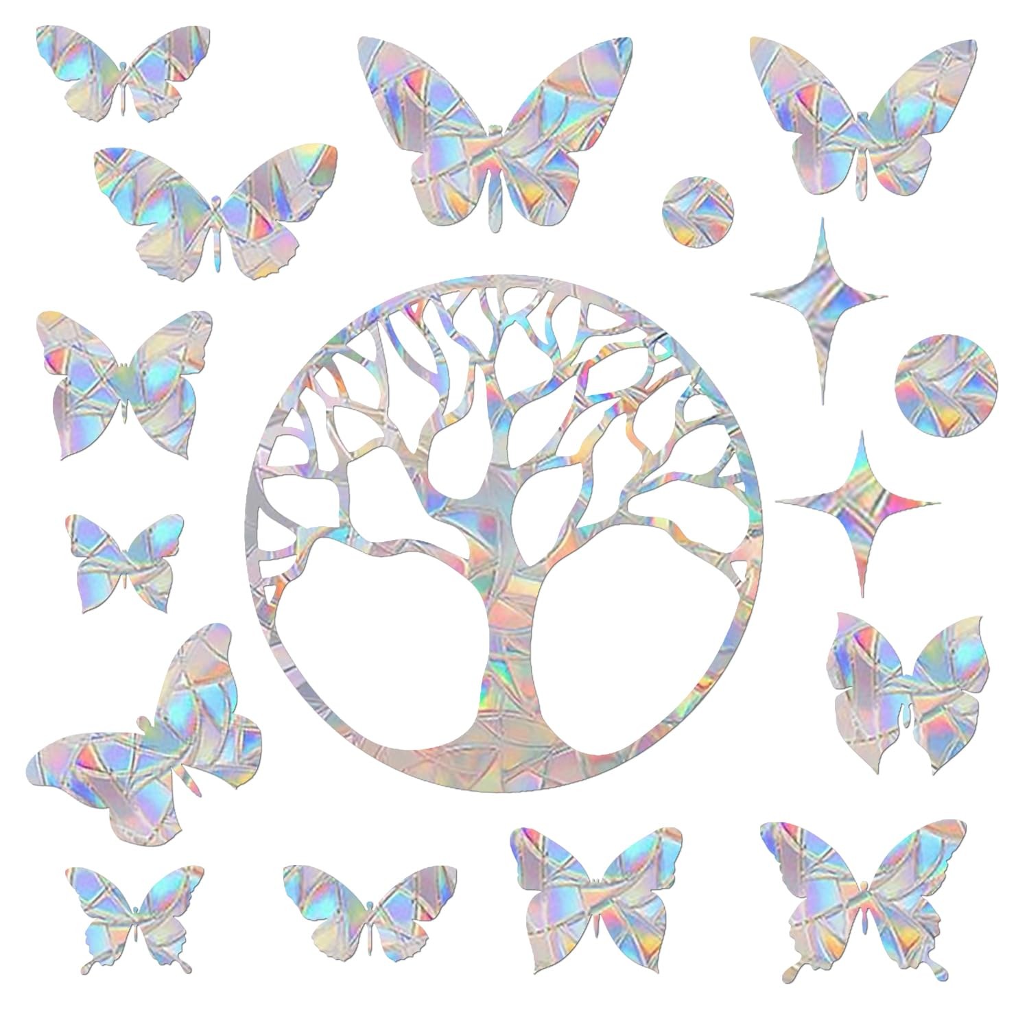 Tree-Butterfly Prism Window Collision Clings for Bird Strikes, 51 Rainbow