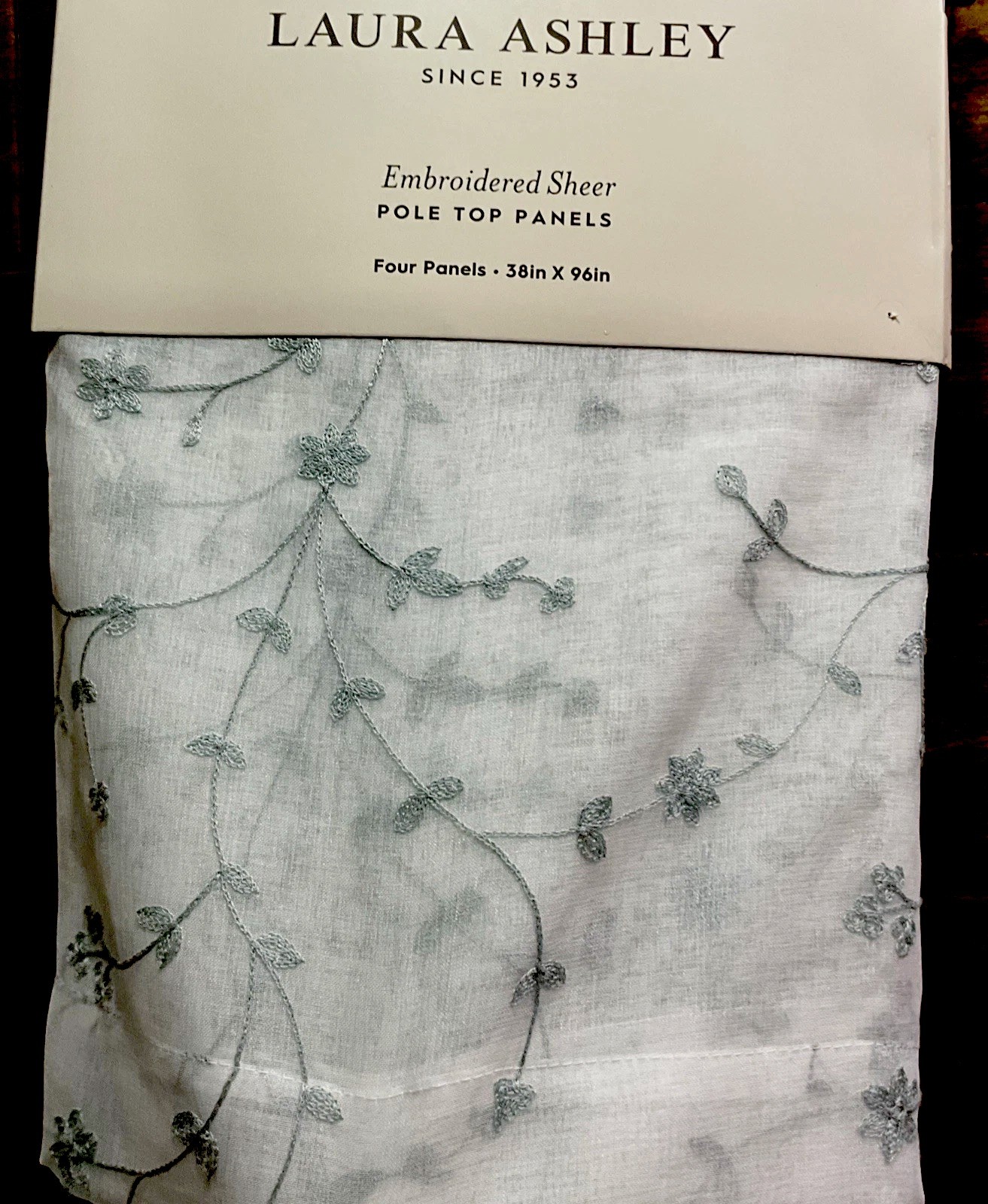 4 Laura Ashley Window Panel Curtains VERNON Embroider Sage Green Sheer 38 x 96”