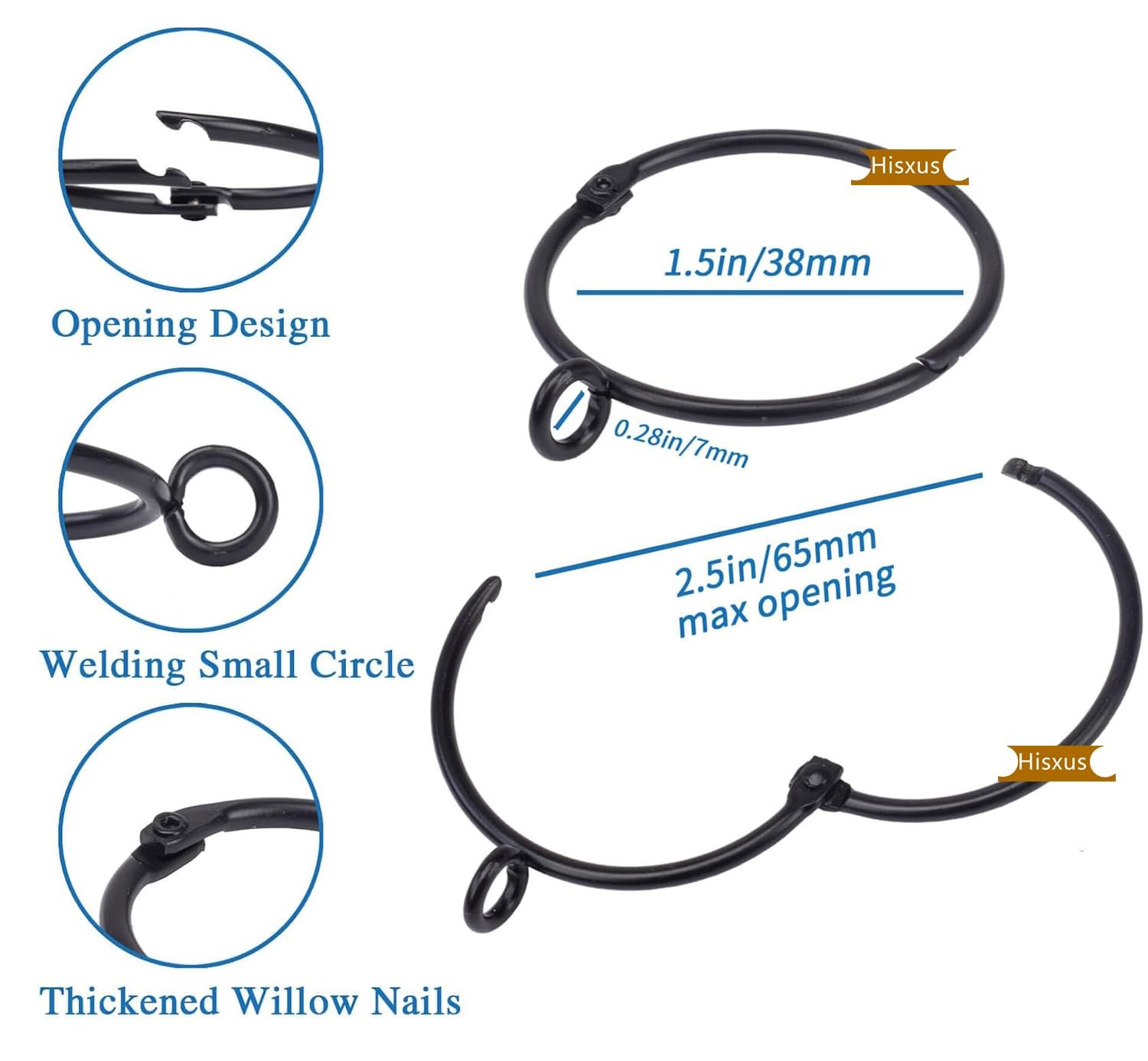 50 Pcs Openable Curtain Rings with Eyelets 1.5Inch Strong Metal Heavy Duty Ru…