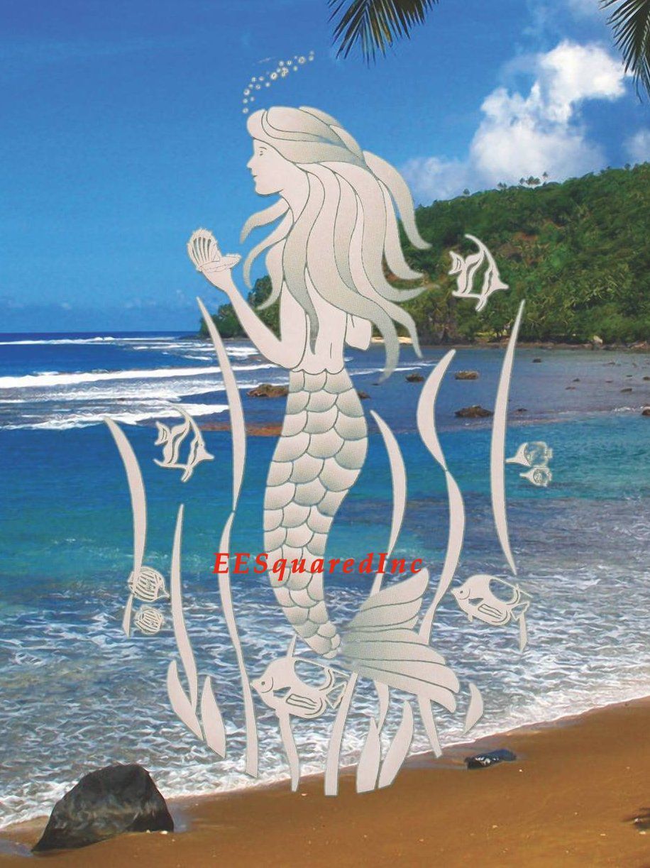 Mermaid Static Cling OVAL Window Decal 8×12 Sliding Glass & Shower Door Decor