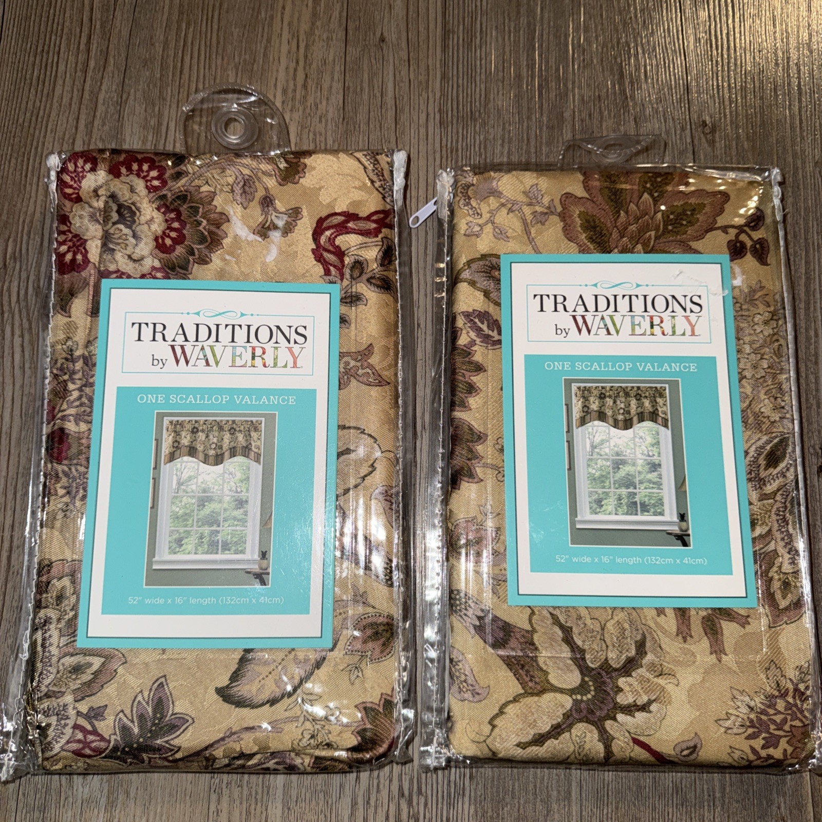Traditions by Waverly Navarra Antique Curtain Scallop Valance 52W 16L Lot of 2
