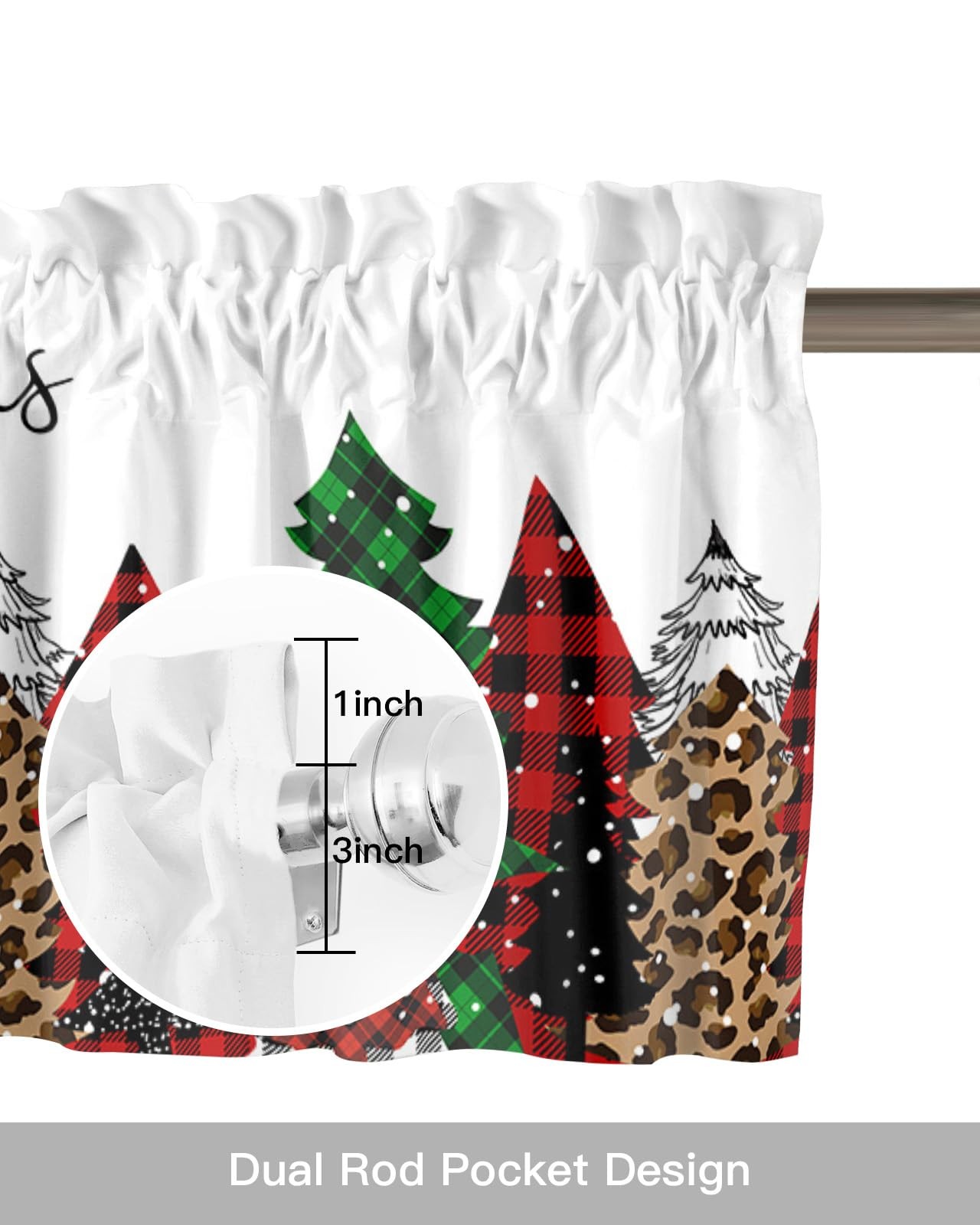 Cortinas navideñas con cenefa para decorar ventanas de cocina, 137 x 45 cm