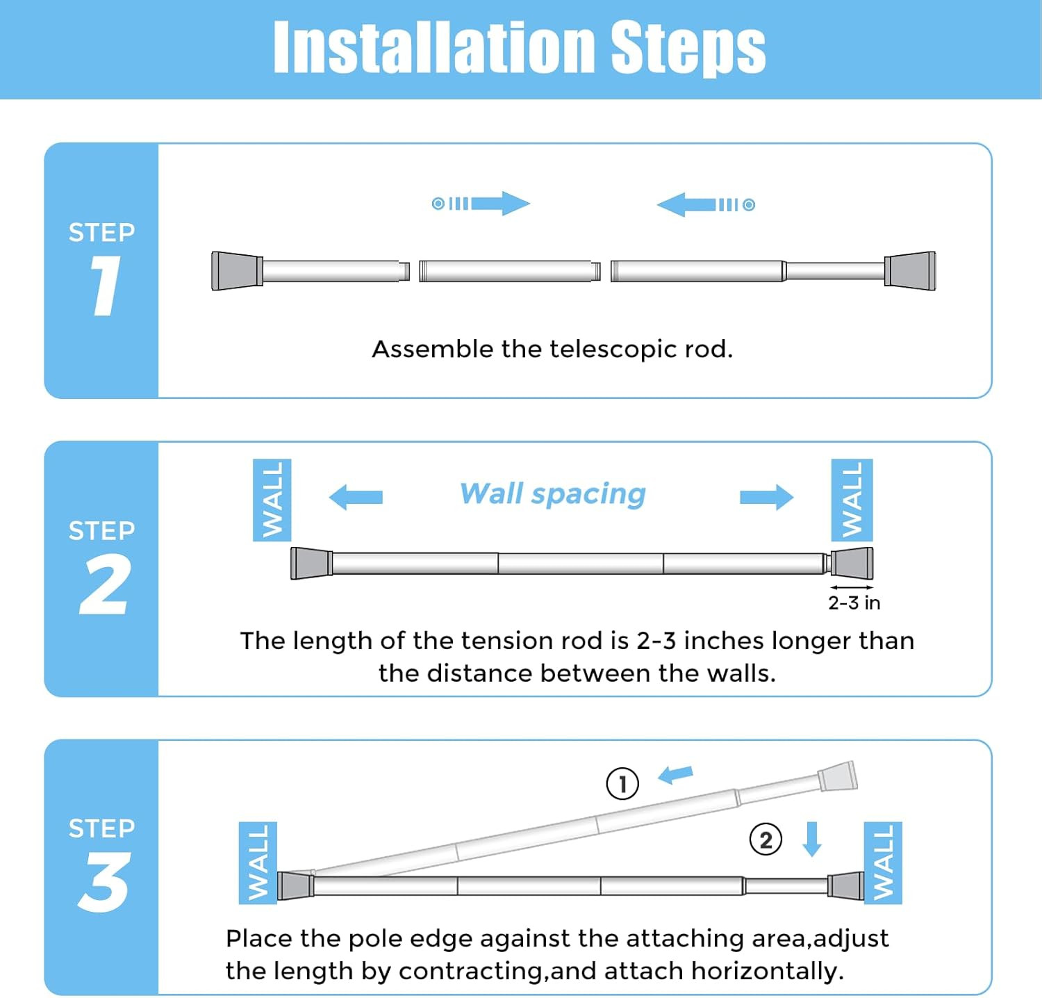 Tension Curtain Rod Adjustable Spring Tension Rods for Windows 28 to 48 Inch, No