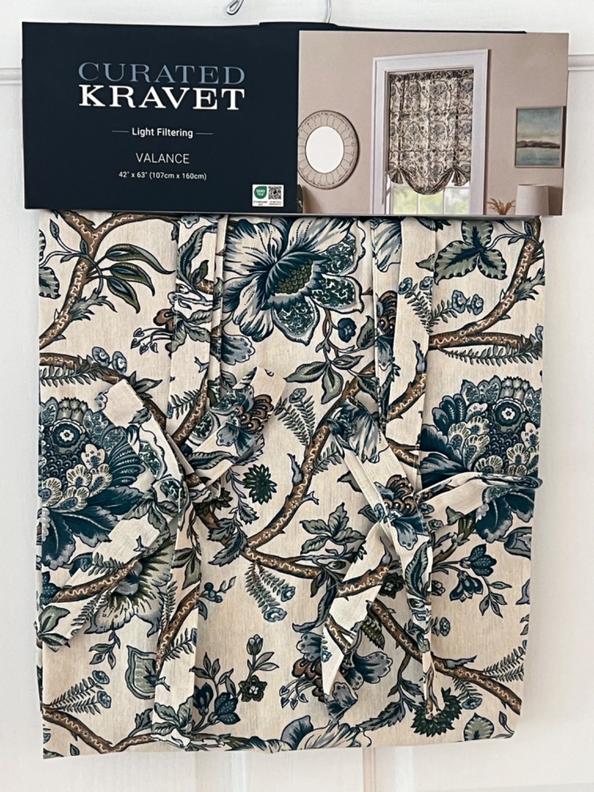 NWT! Curated Kravet Valance Cotton Jacobean Floral Blue Floral 42” X 63”