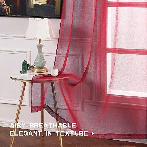 2 Panels Semi Sheer Window Curtains 54″W x 84″L (Pack of 2) Burgundy Red