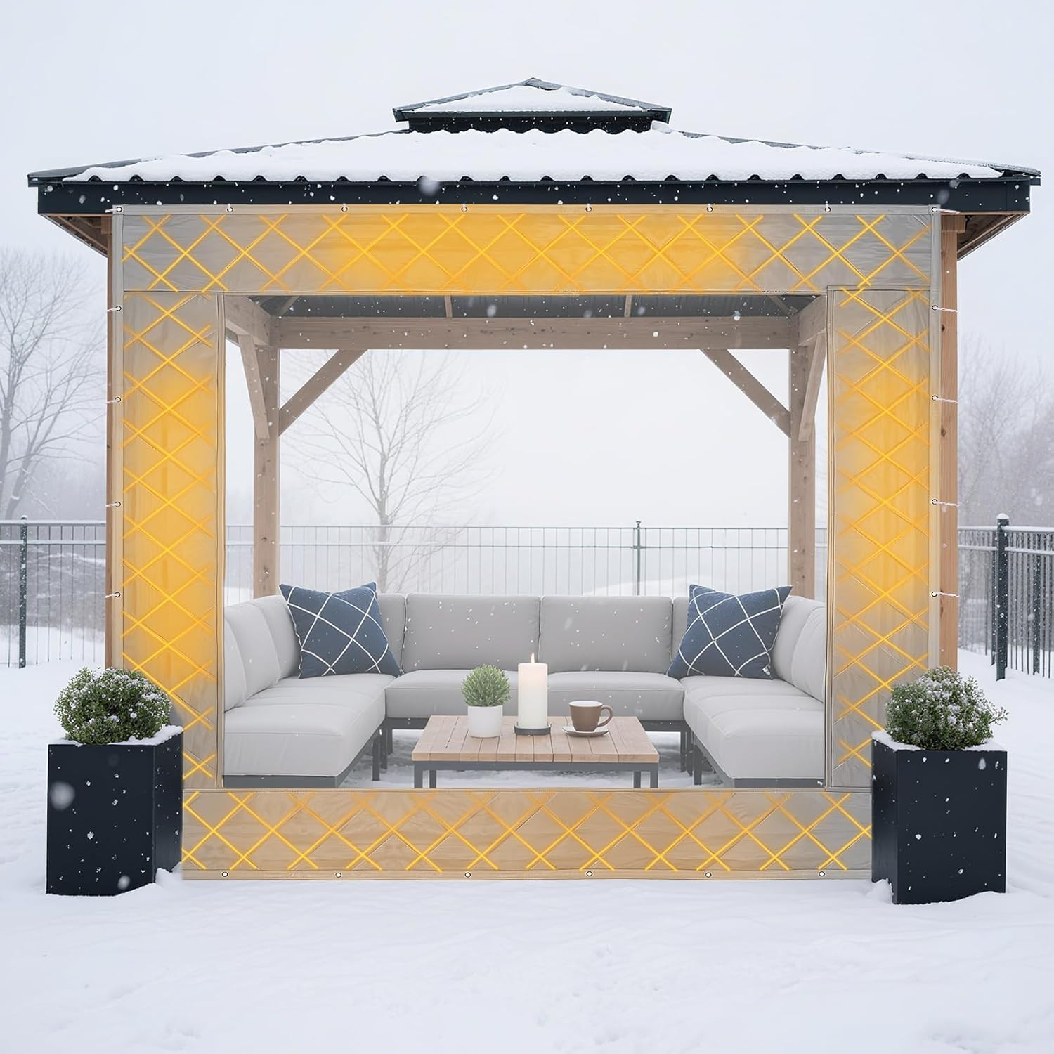 8 X 8 Ft Outdoor Gazebo Curtain Thermal Insulated Panel Curtain with Transparent