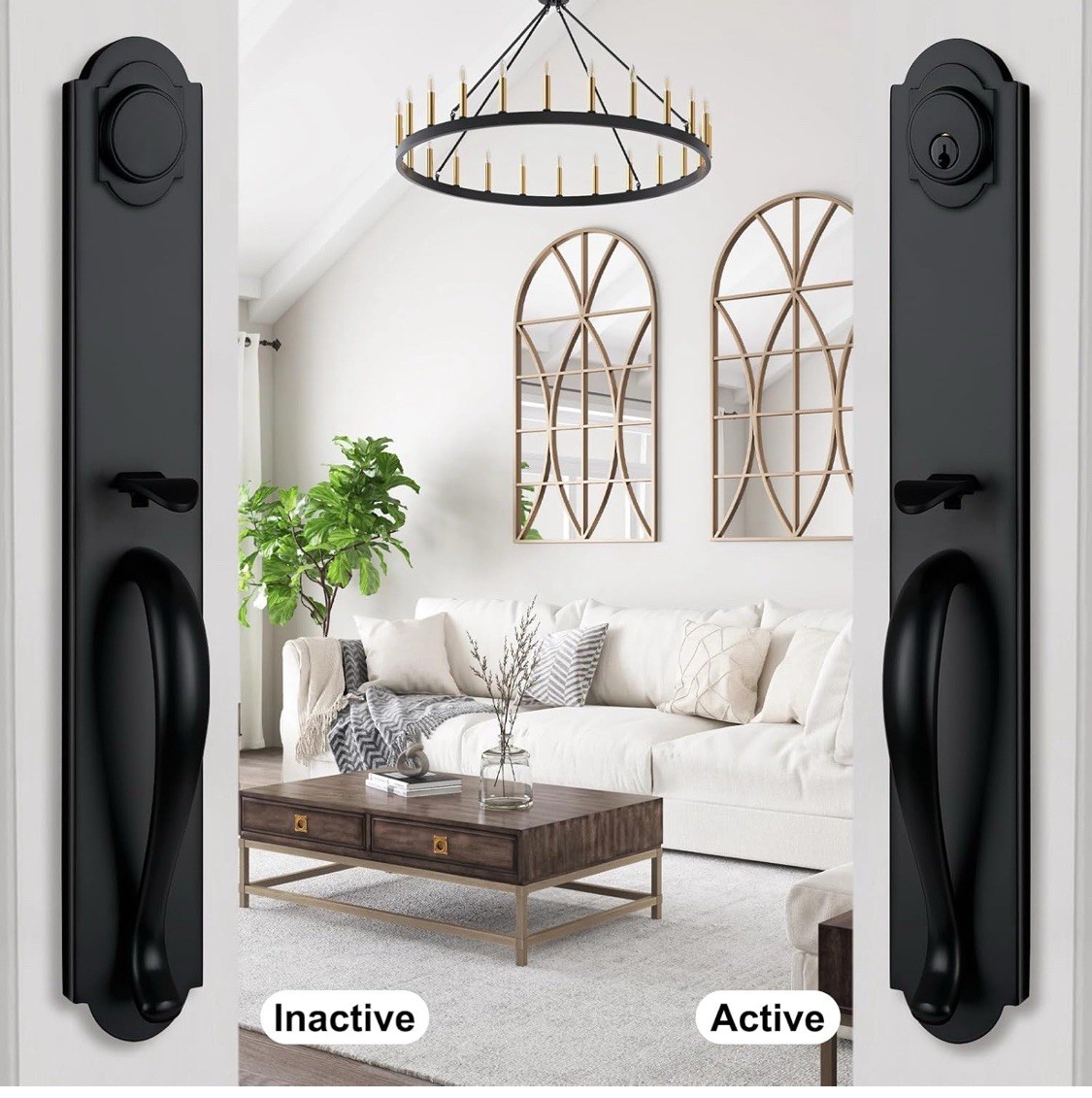 NEWBANG Matte Black Double Door Handle Set,(Keyed and Dummy Set),MDHST2018DB-…